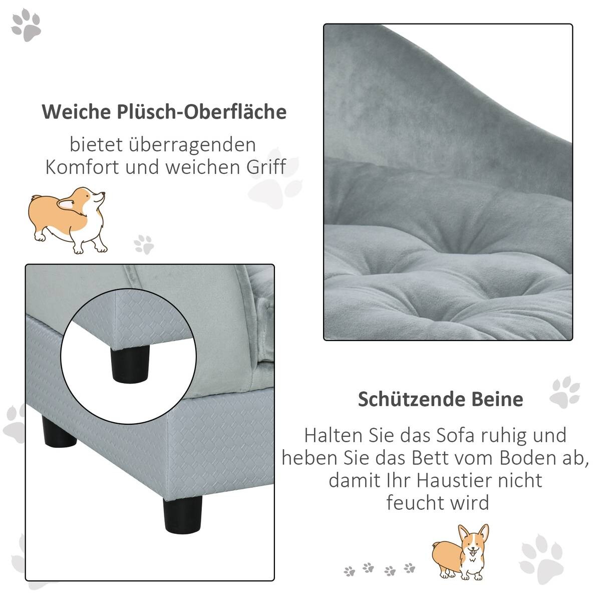 PawHut Hundesofa hellblau Holz B/H/T: ca. 76x42x45 cm