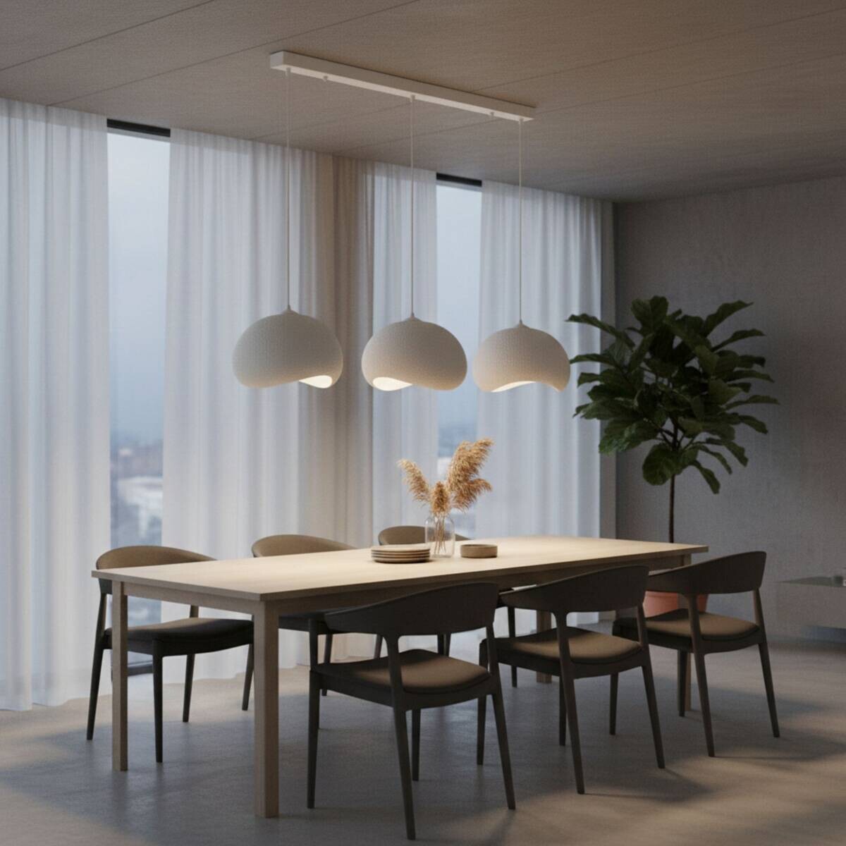 Opviq Pendelleuchte Yontu-15853-A weiß Metall Polyester-Mischgewebe B/H/L: ca. 29x120x34 cm E27 3 Brennstellen