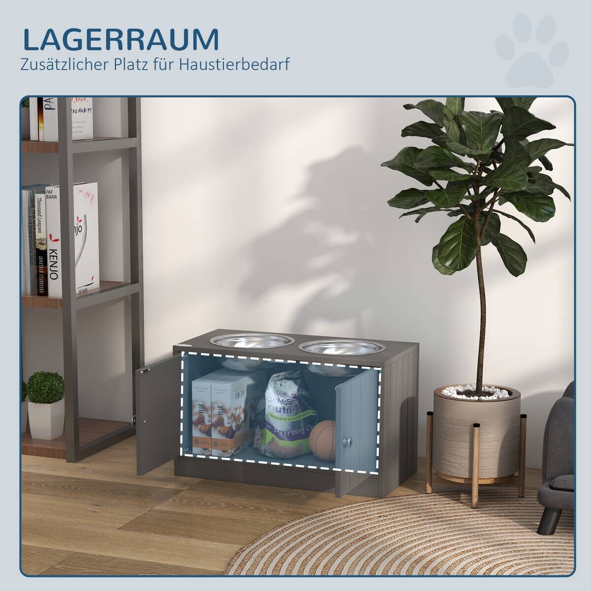 PawHut Futterstation grau MDF B/H/L: ca. 30x35,5x60 cm