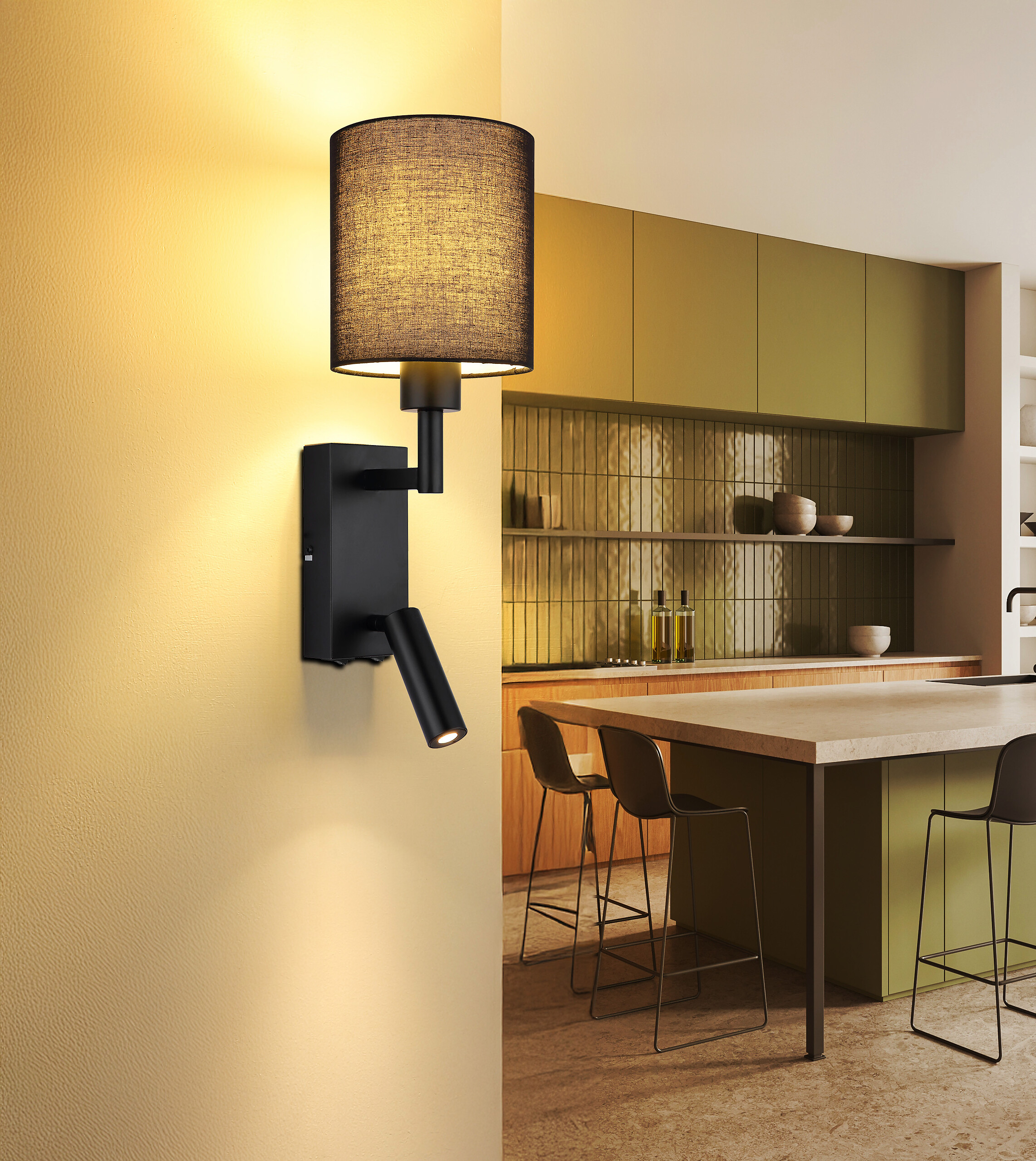 GLOBO Wandleuchte schwarz Metall B/H/L: ca. 17x45,5x15 cm E27 2 Brennstellen