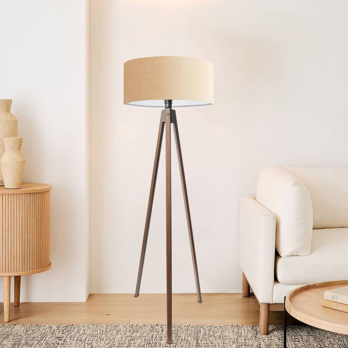 Opviq Stehleuchte beige Stoff B/H/T/L/D: ca. 38x200x38x38x38 cm E27 1 Brennstellen