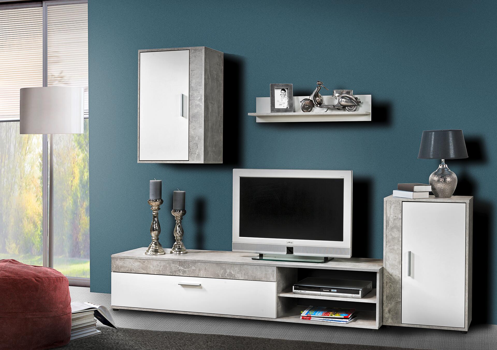 Wohnwand Lima Beton Optik weiß B/H/T: ca. 230x170x42 cm