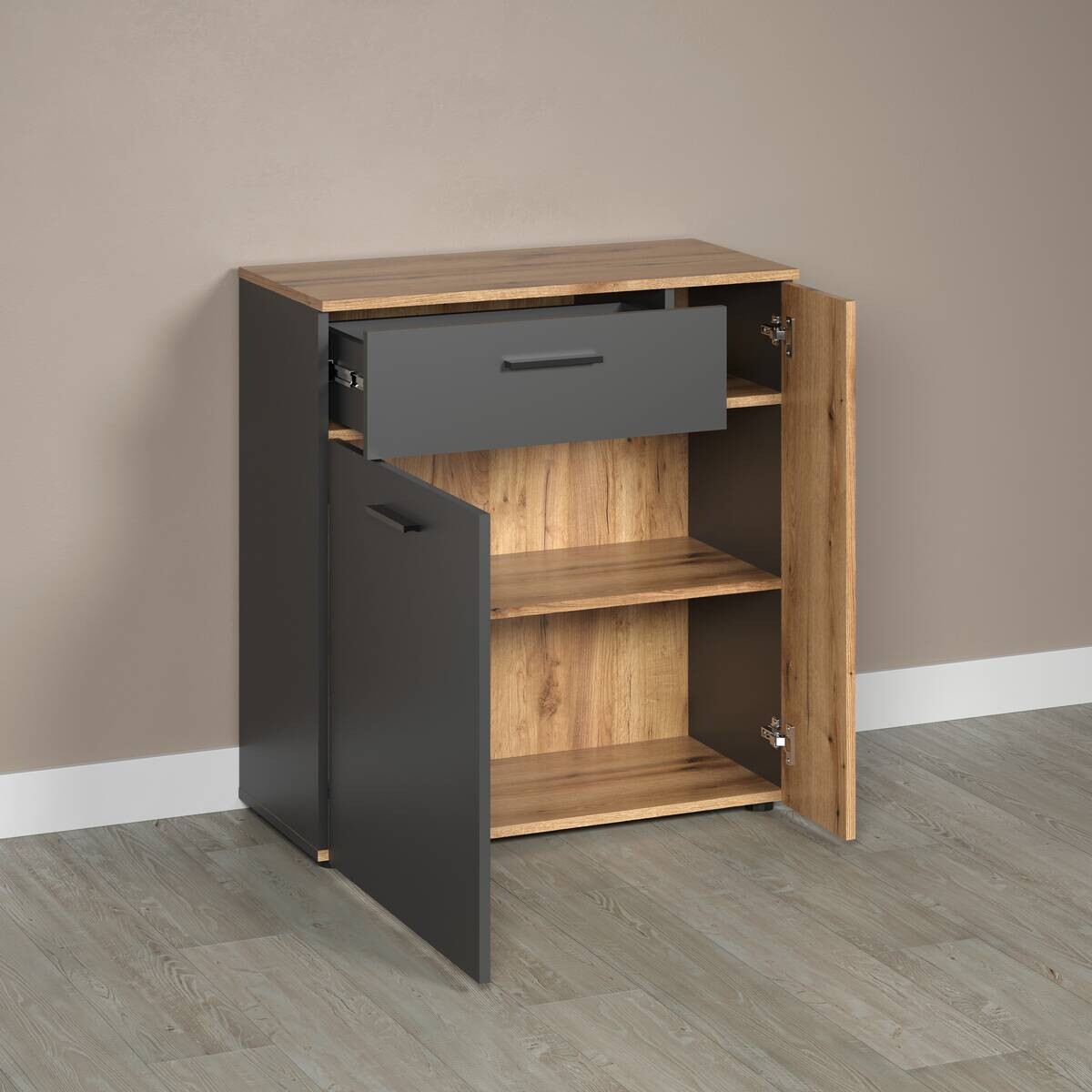 Kommode Esteban anthrazit Eiche Evoke Coast Nachbildung B/H/T: ca. 80x86x38 cm