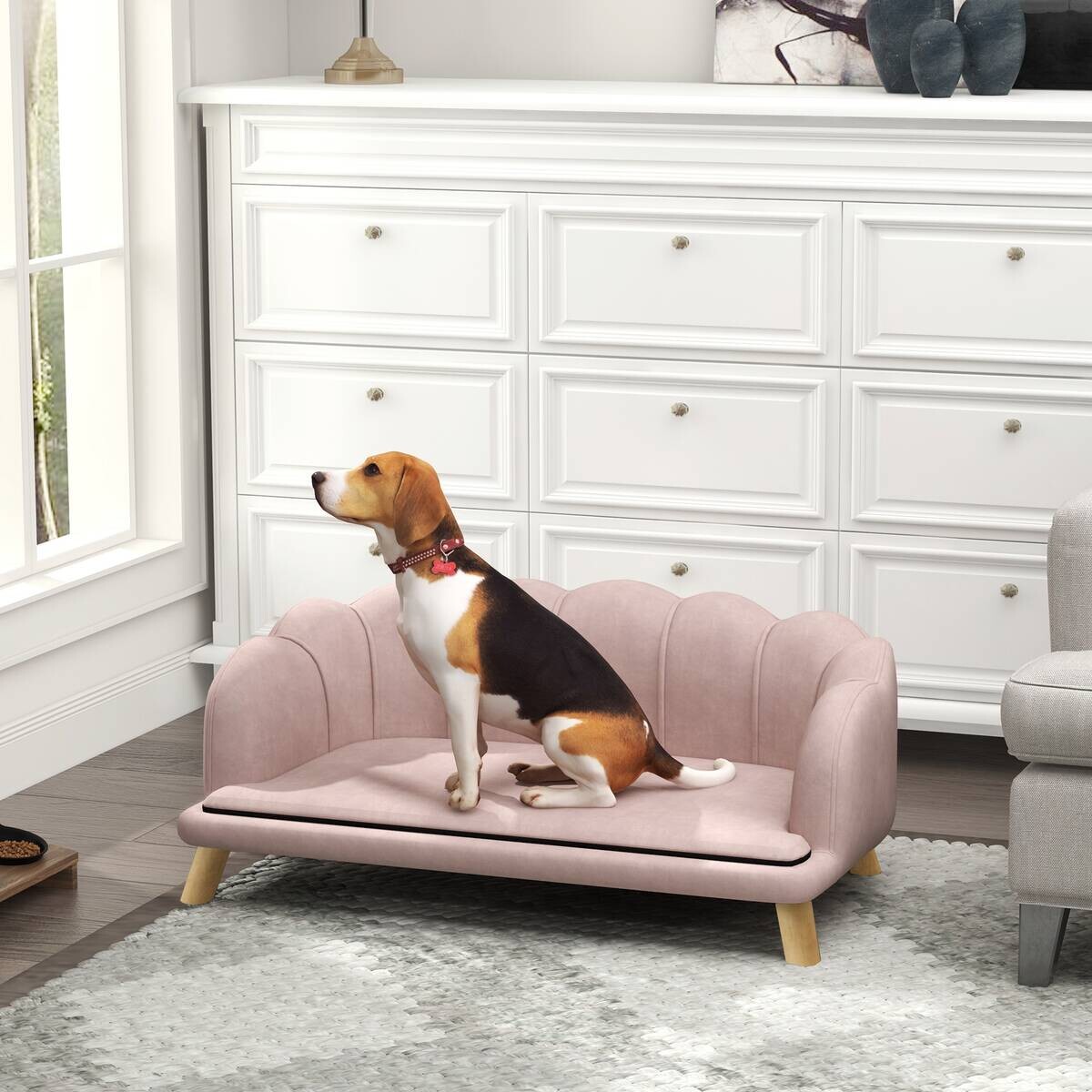 PawHut Hundesofa rosa Schaumstoff B/H/L: ca. 60,5x35,5x98,5 cm