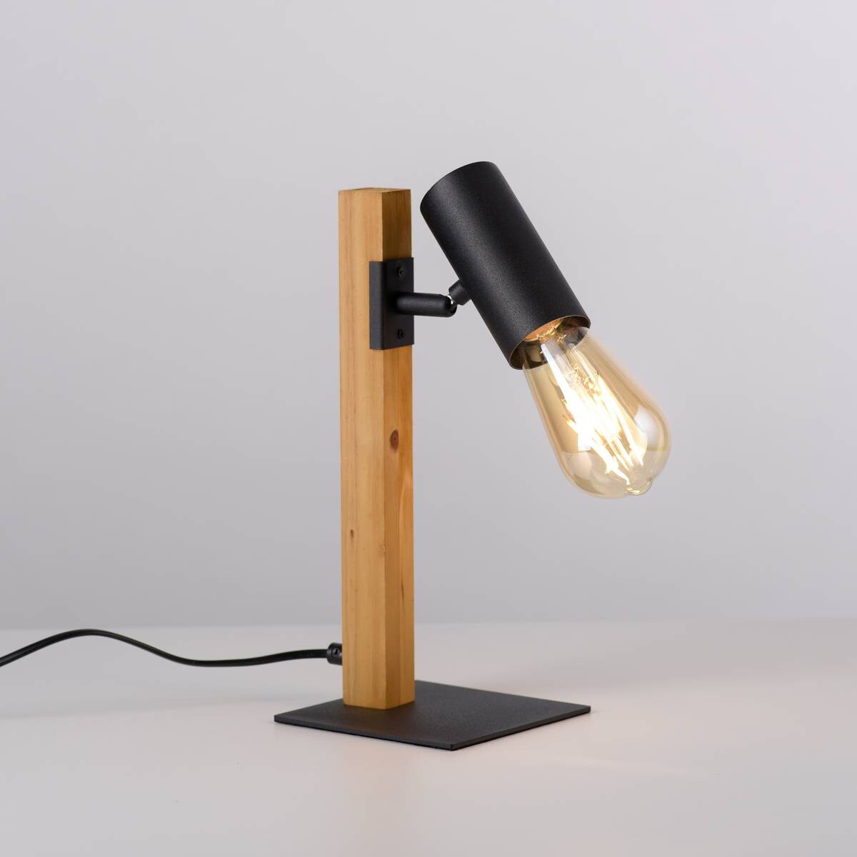 Just Light Tischleuchte PILON 15164-18 natur schwarz Holz Metall B/H/T: ca. 13x32,5x13,5 cm E27 1 Brennstellen