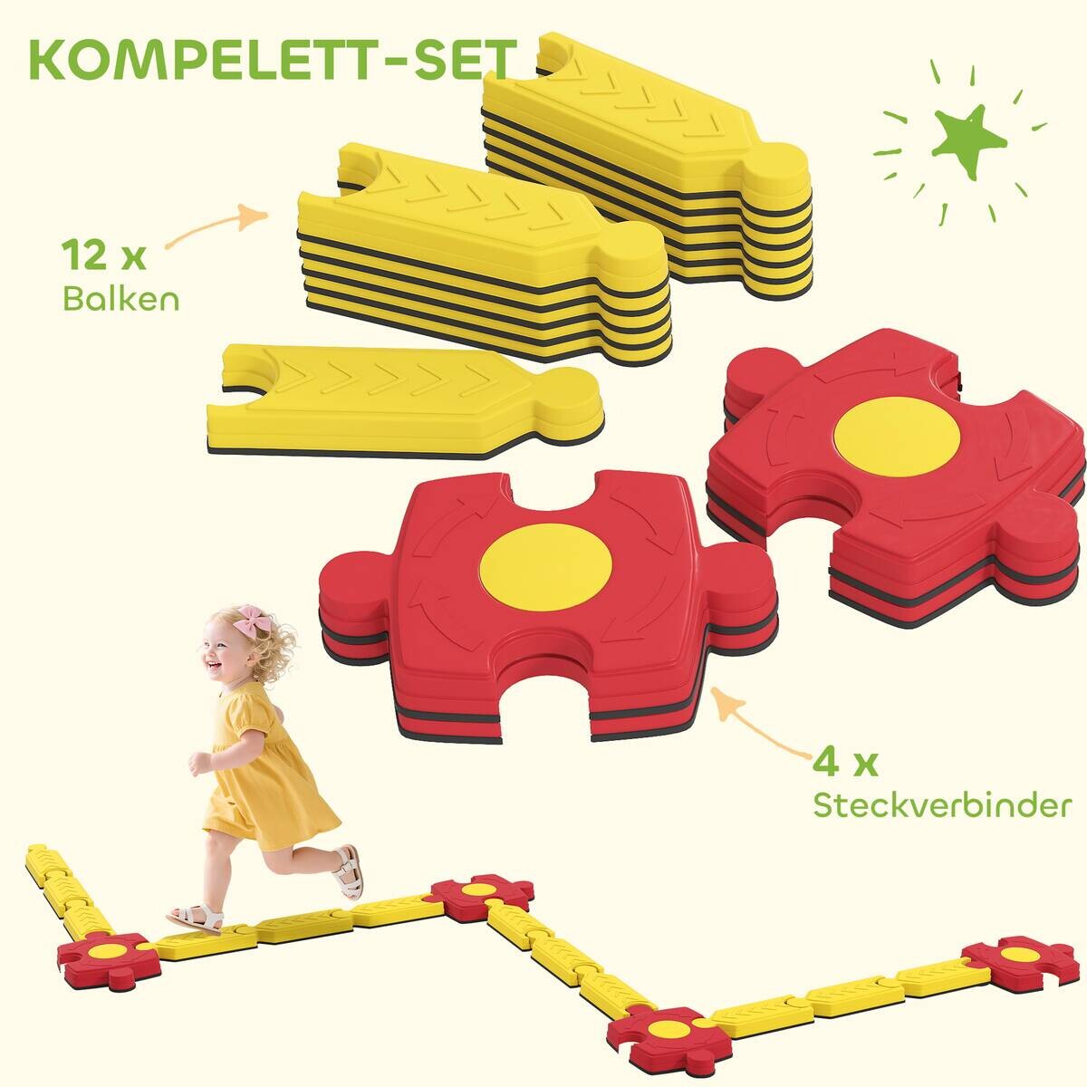 AIYAPLAY Kinder Schwebebalken gelb B/H/L: ca. 165,5x7x165,5 cm