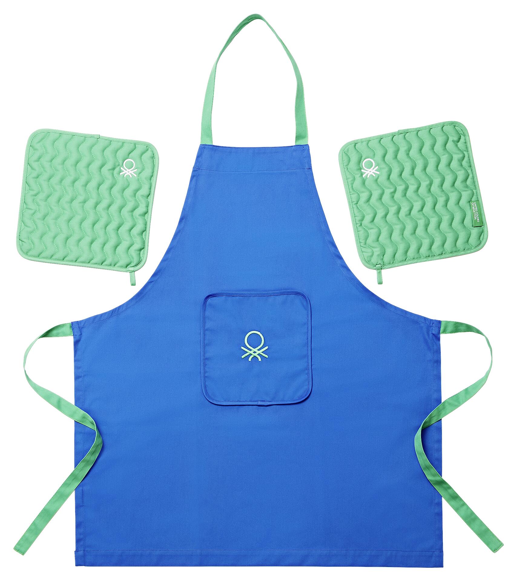 BENETTON Schürze- und Topflappen-Set Rainbow blau Baumwolle