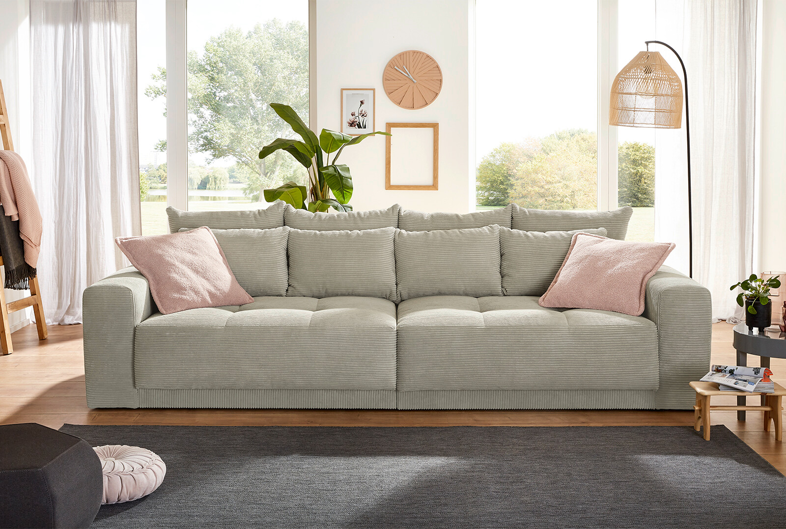 Big Sofa Greige Microfaser B/H/T: ca. 298x80x135 cm