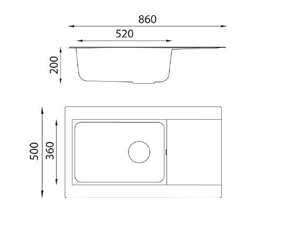 Respekta Einbauspüle Denver 86 x 50 G Beton grau Mineralite B/H/T: ca. 86x20x50 cm