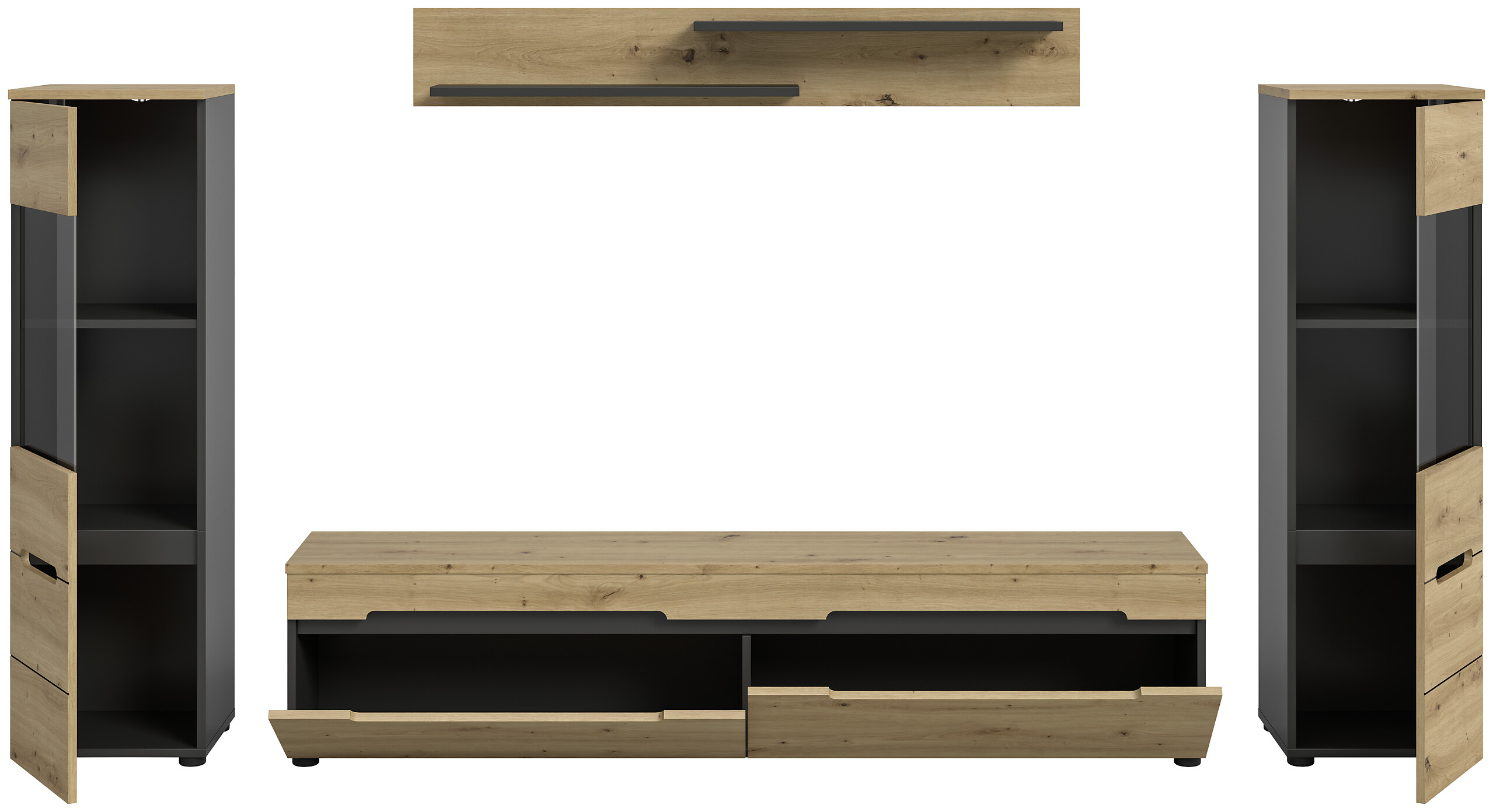 Wohnwand Canu basaltgrau Nachbildung Artisan Oak Nachbildung B/H/T: ca. 272x141x33 cm