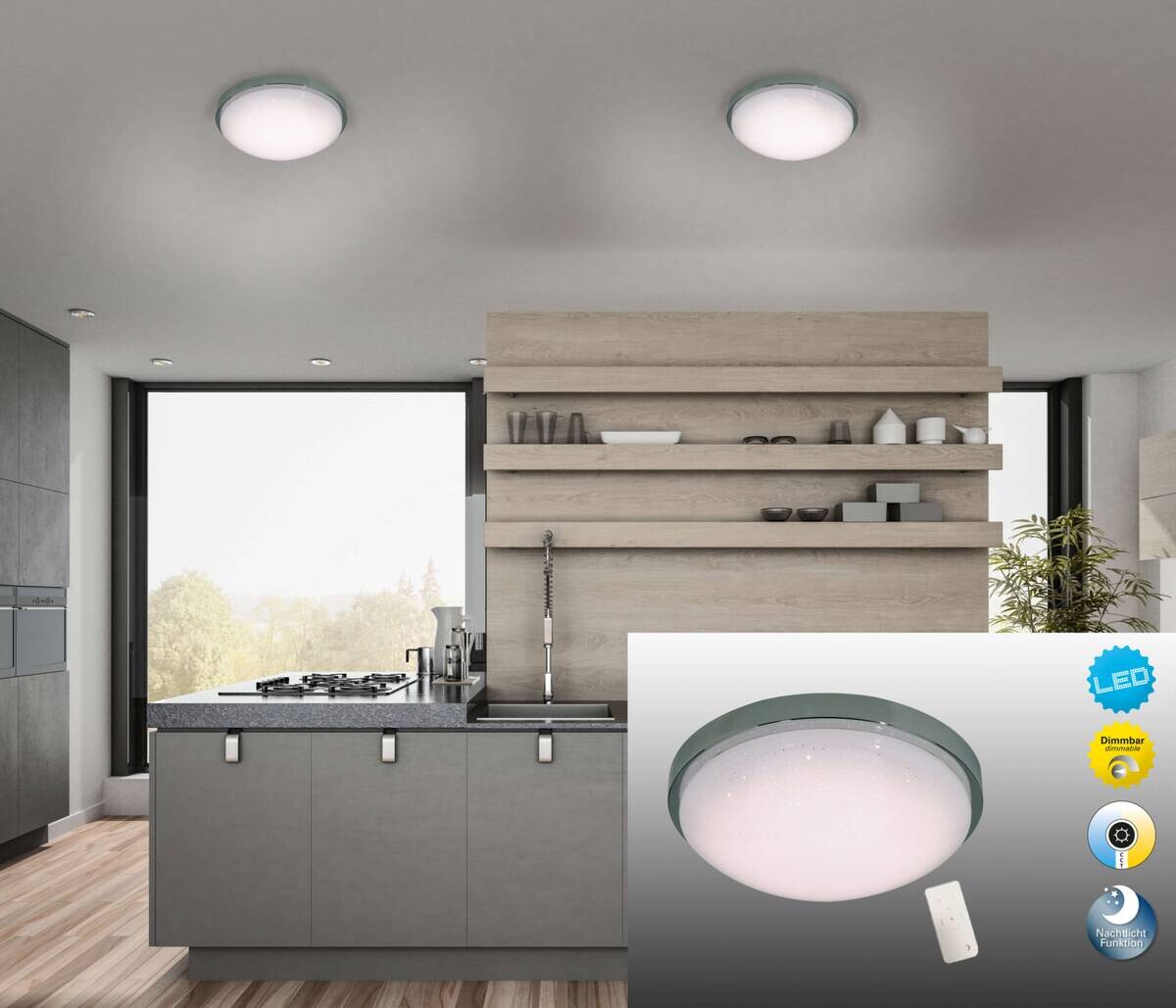 Näve Leuchten LED-Deckenleuchte Chrom Metall Kunststoff B/H/T/D: ca. 29x9x29x29 cm