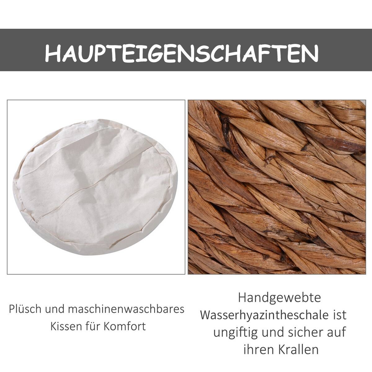 PawHut Katzenhaus natur Wasserhyazinthe H/L: ca. 60x42 cm