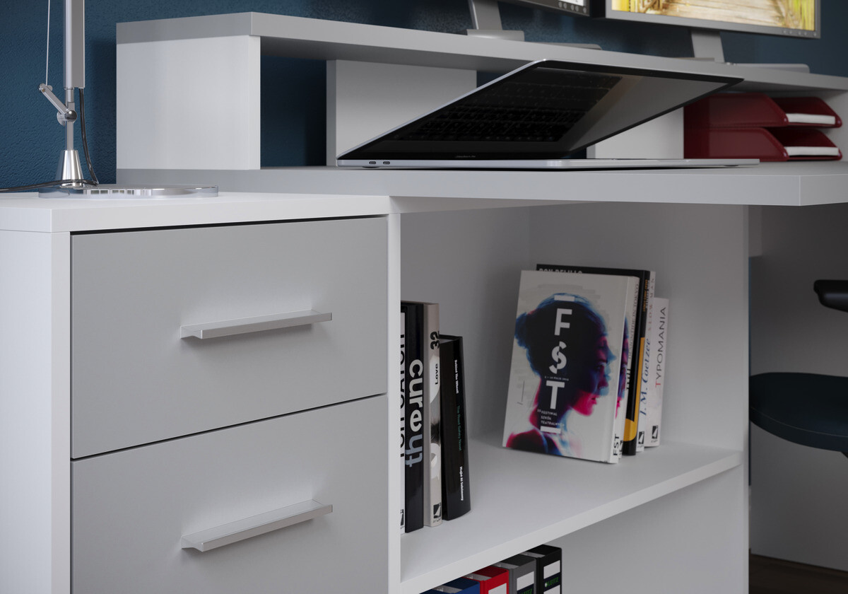 Schreibtisch Gamer hellgrau matt weiß matt B/H/T: ca. 160x92x115 cm