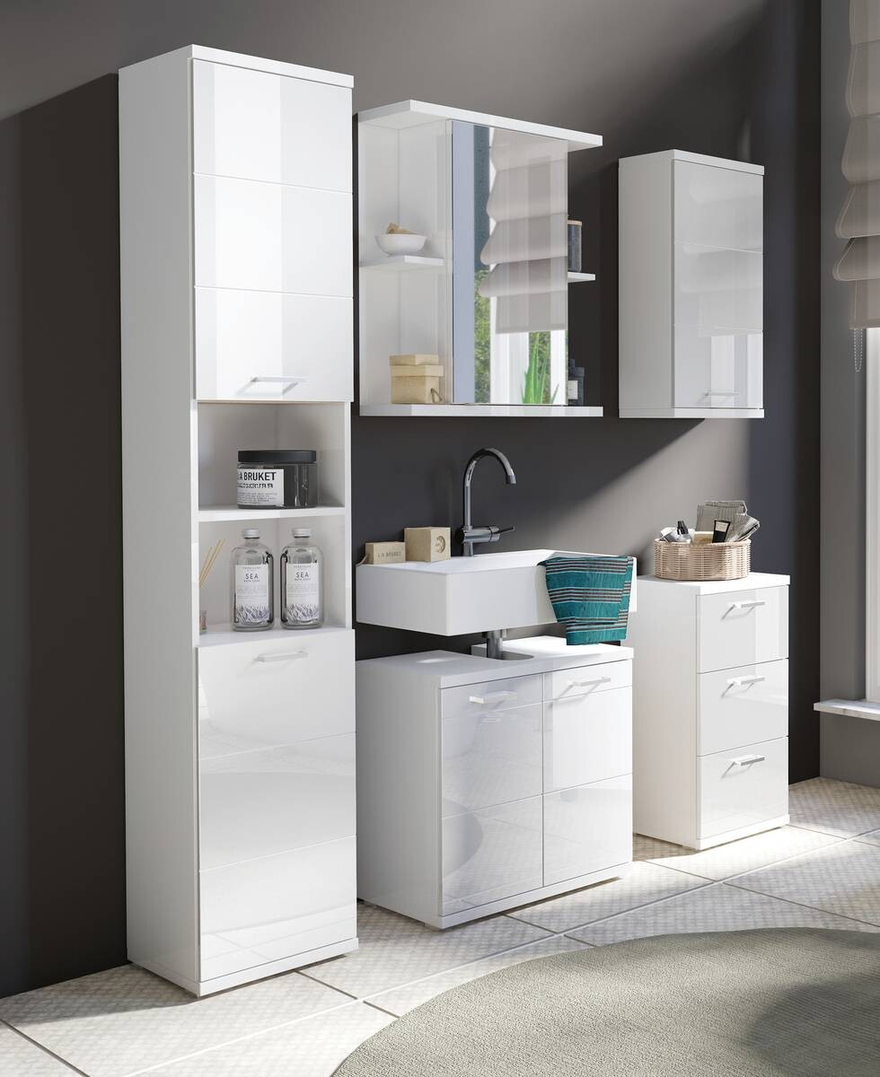 Waschbeckenunterschrank NEBRASKA weiß weiß Lack Hochglanz silber B/H/T: ca. 60x59x31,5 cm