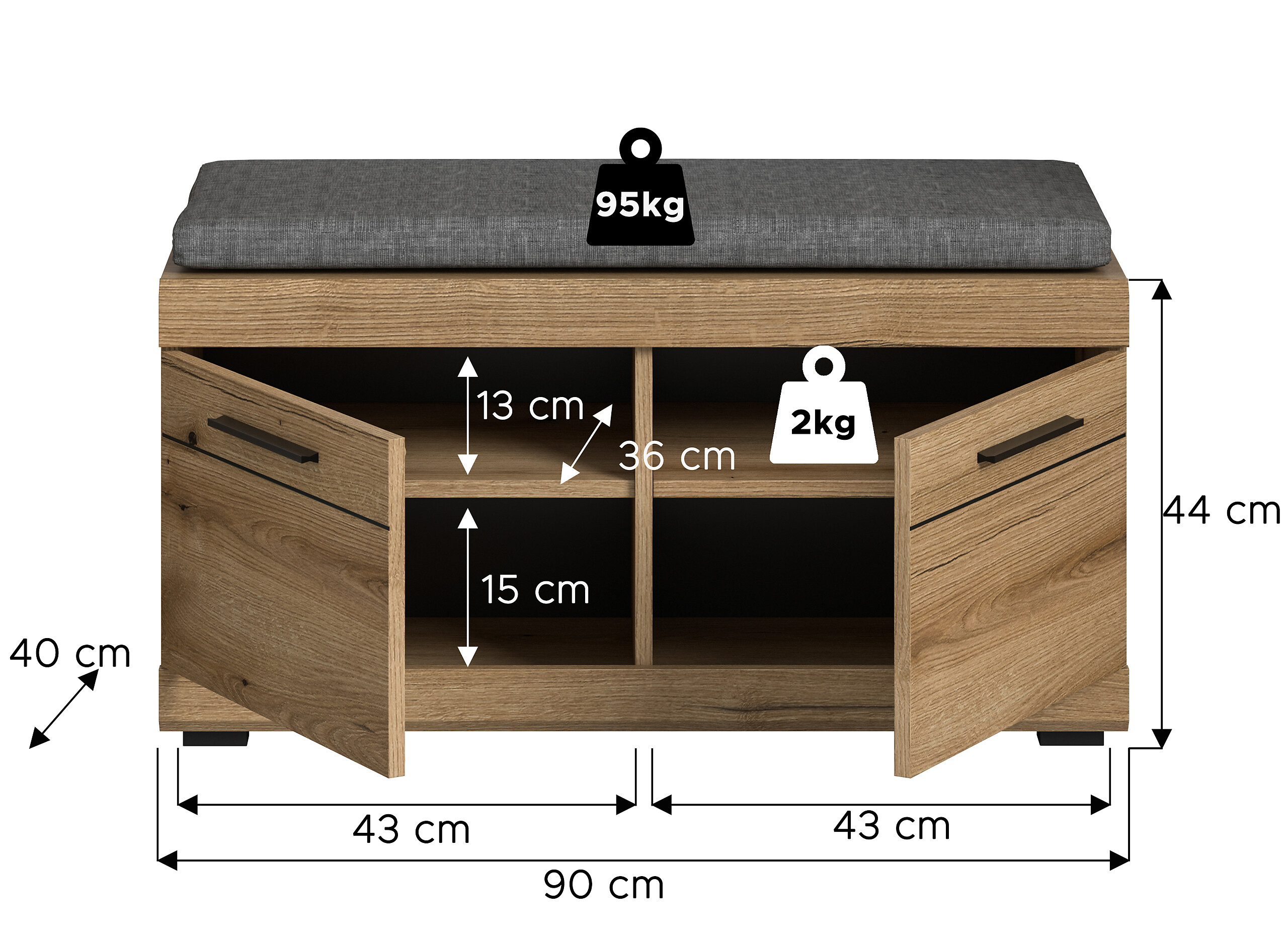 Sitzbank SCOUT Evoke Oak Nachbildung B/H/T: ca. 90x44x40 cm
