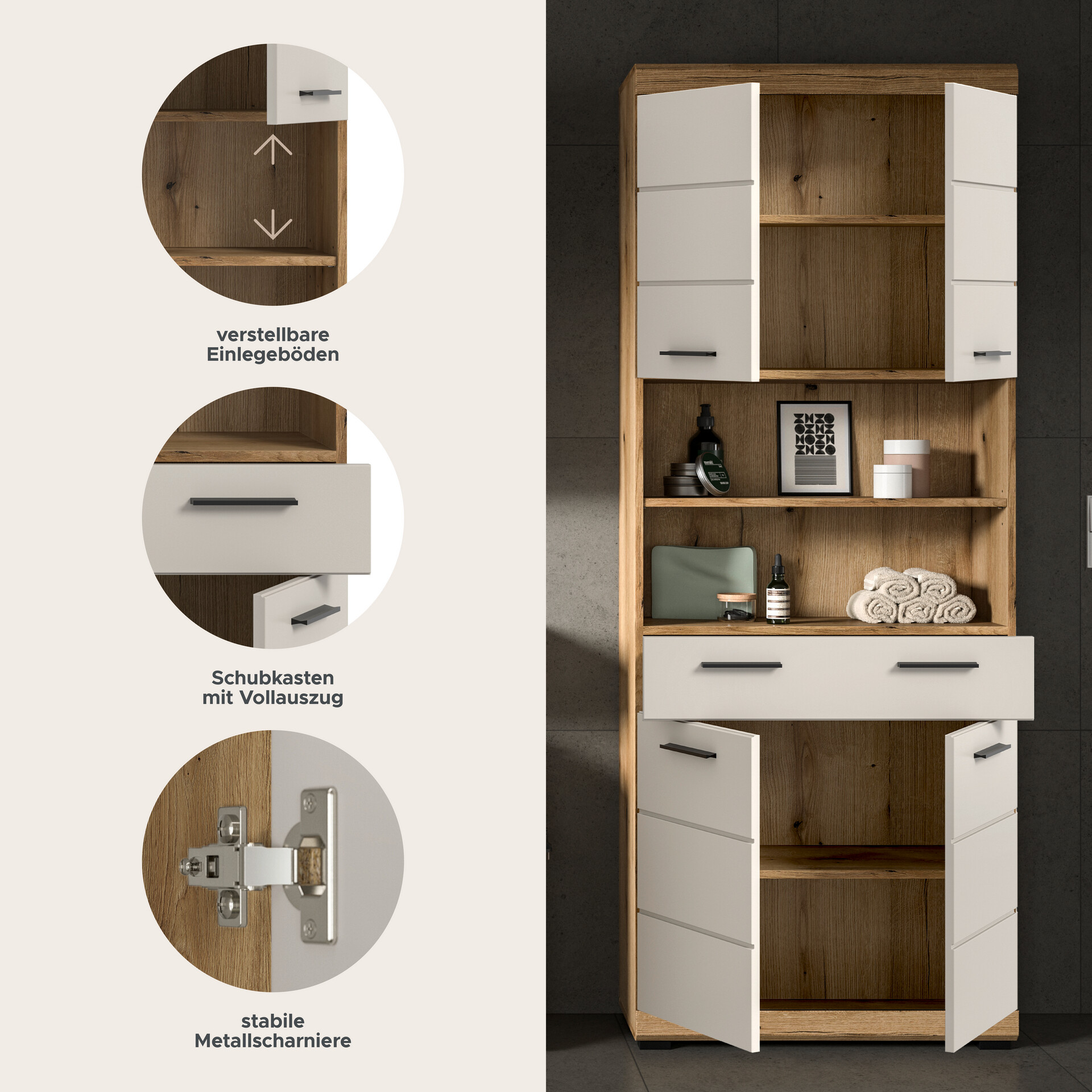 Badhochschrank Scout Evoke Oak Nachbildung Kaschmirgrau Nachbildung B/H/T: ca. 74x191x31 cm