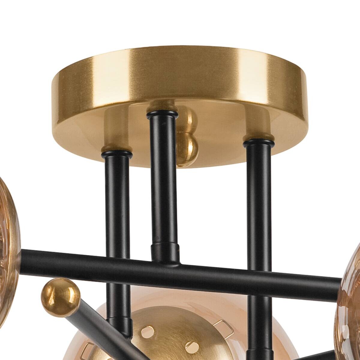 Lamkur Pendelleuchte Malena schwarz gold Glas Holz Kunststoff H/L: ca. 19x39 cm E27 3 Brennstellen