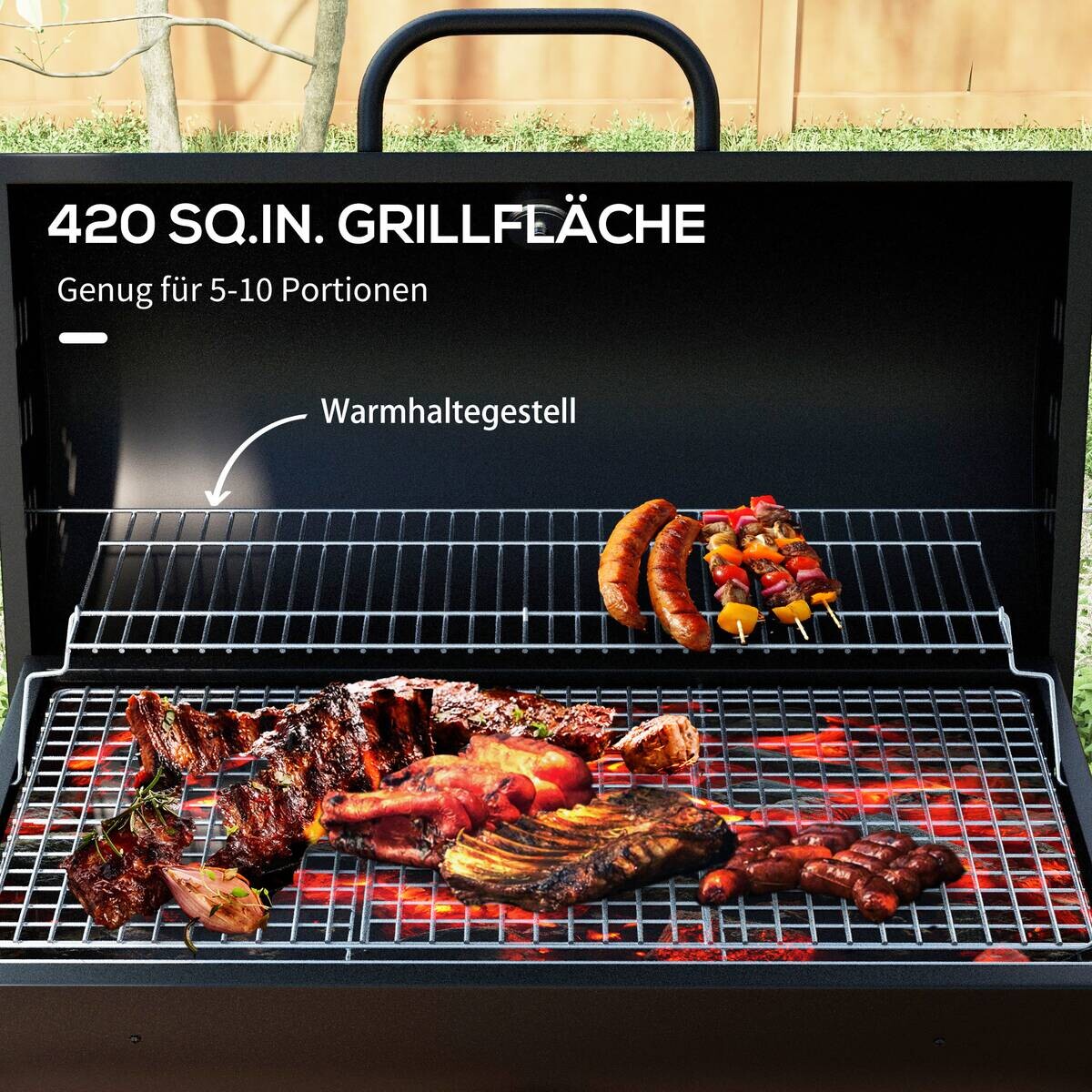 Outsunny Holzkohlegrill Metall B/H/L: ca. 71,5x102x95 cm