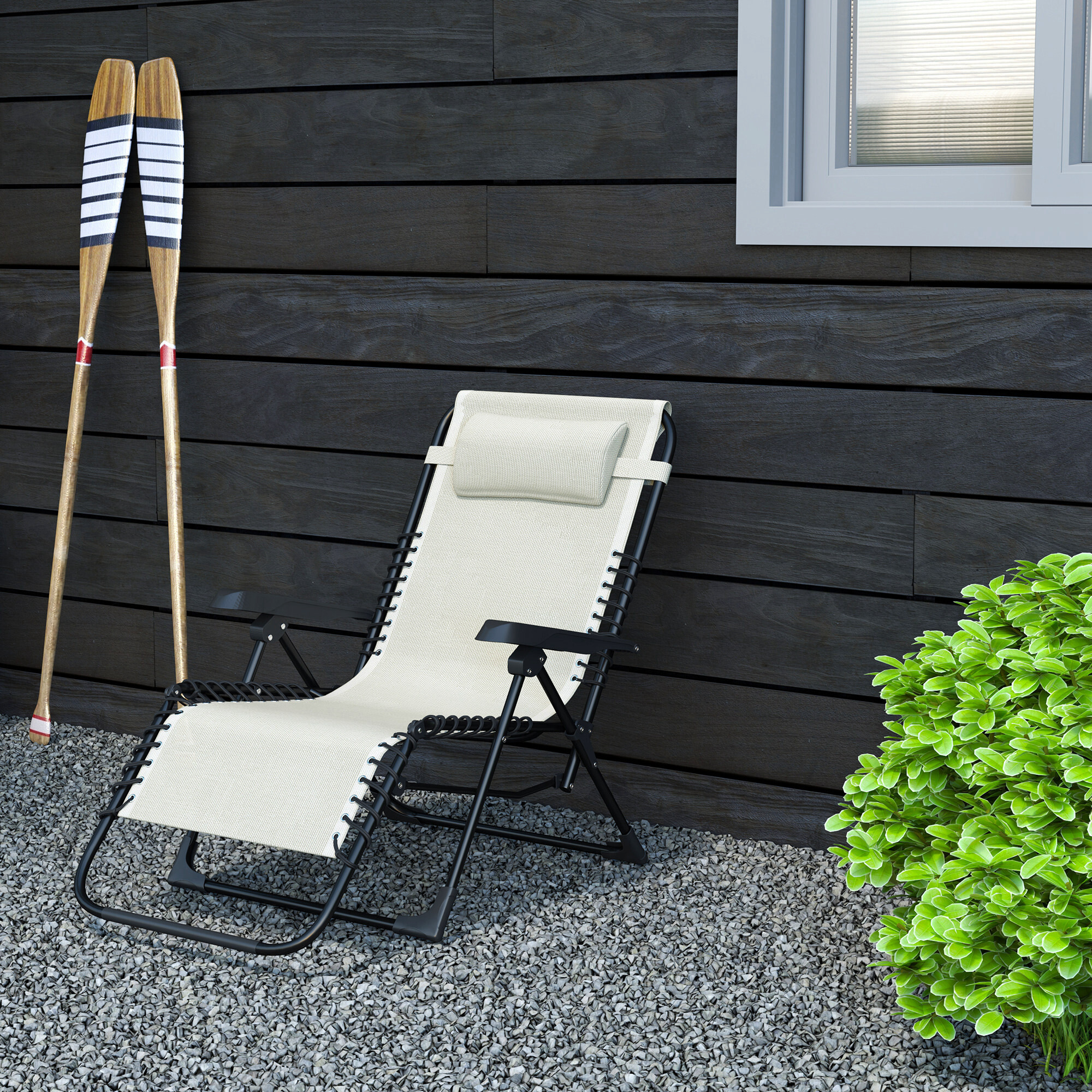 Outsunny Sonnenliege beige Netzstoff B/H/L: ca. 65x112x90 cm