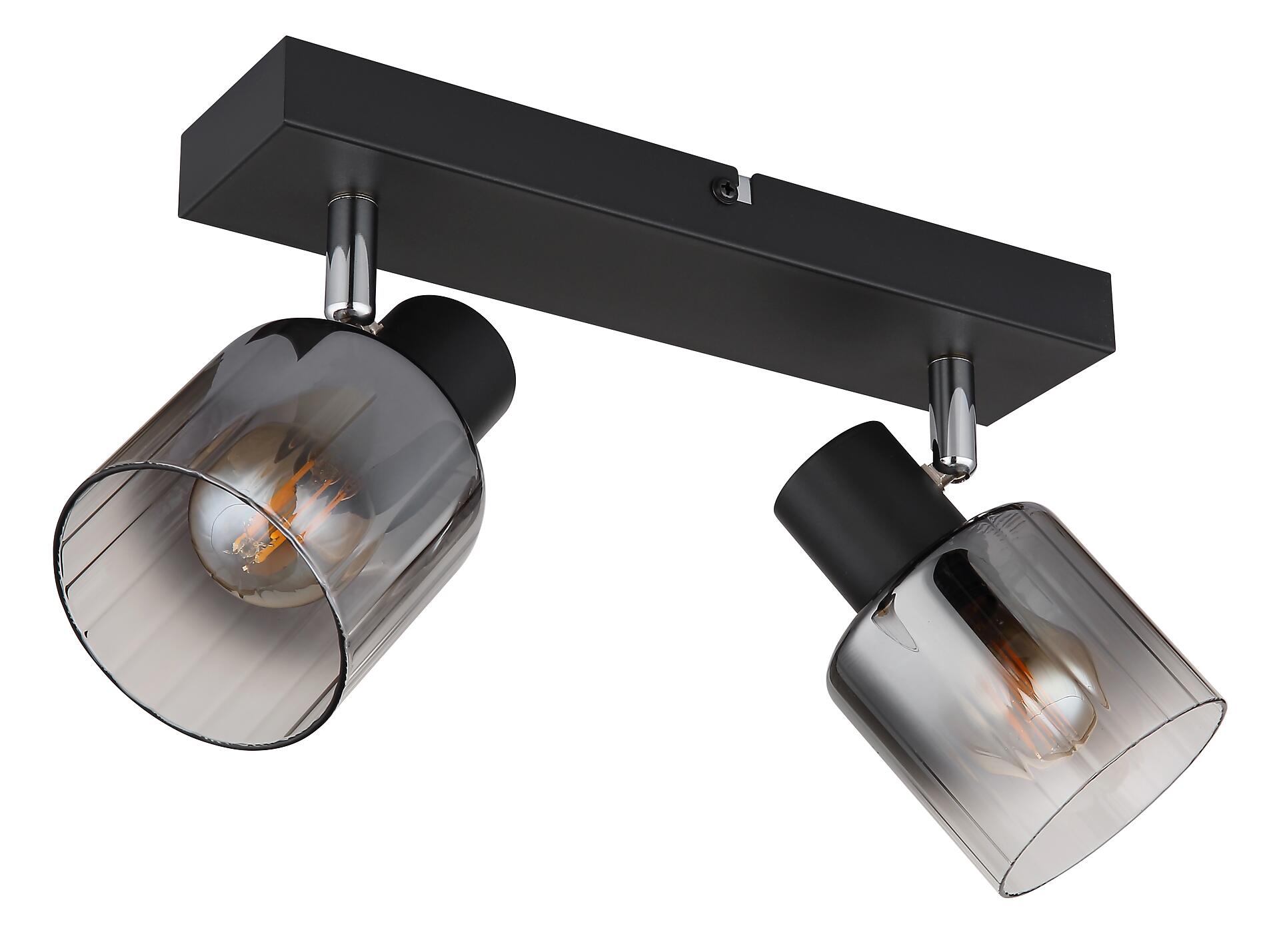 GLOBO Spot Jack Rauch klar schwarz Metall Glas B/H/L: ca. 26x13,5x8 cm E14 2 Brennstellen