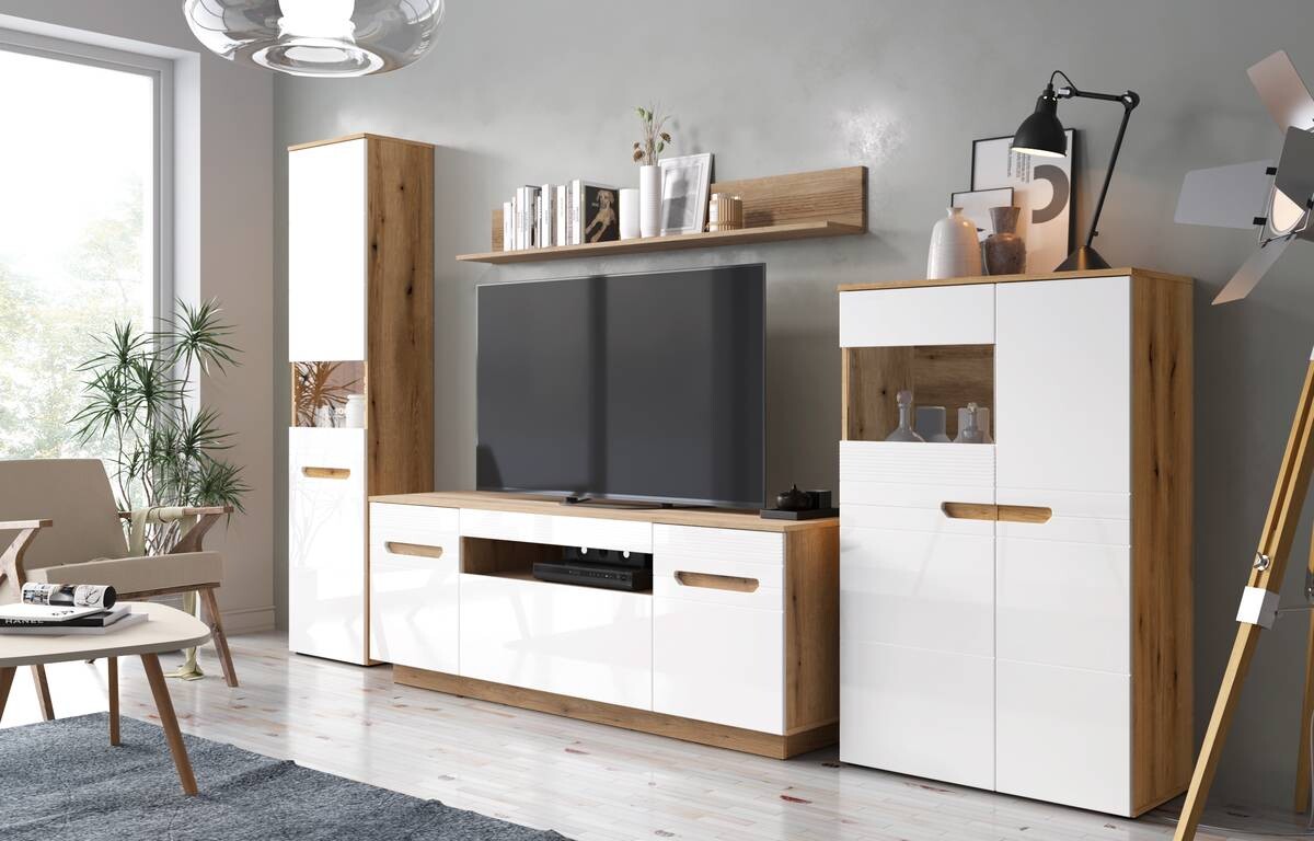 Vitrine Alana Eiche Evoke Coast Nachbildung weiß Hochglanz B/H/T: ca. 47x195x33 cm