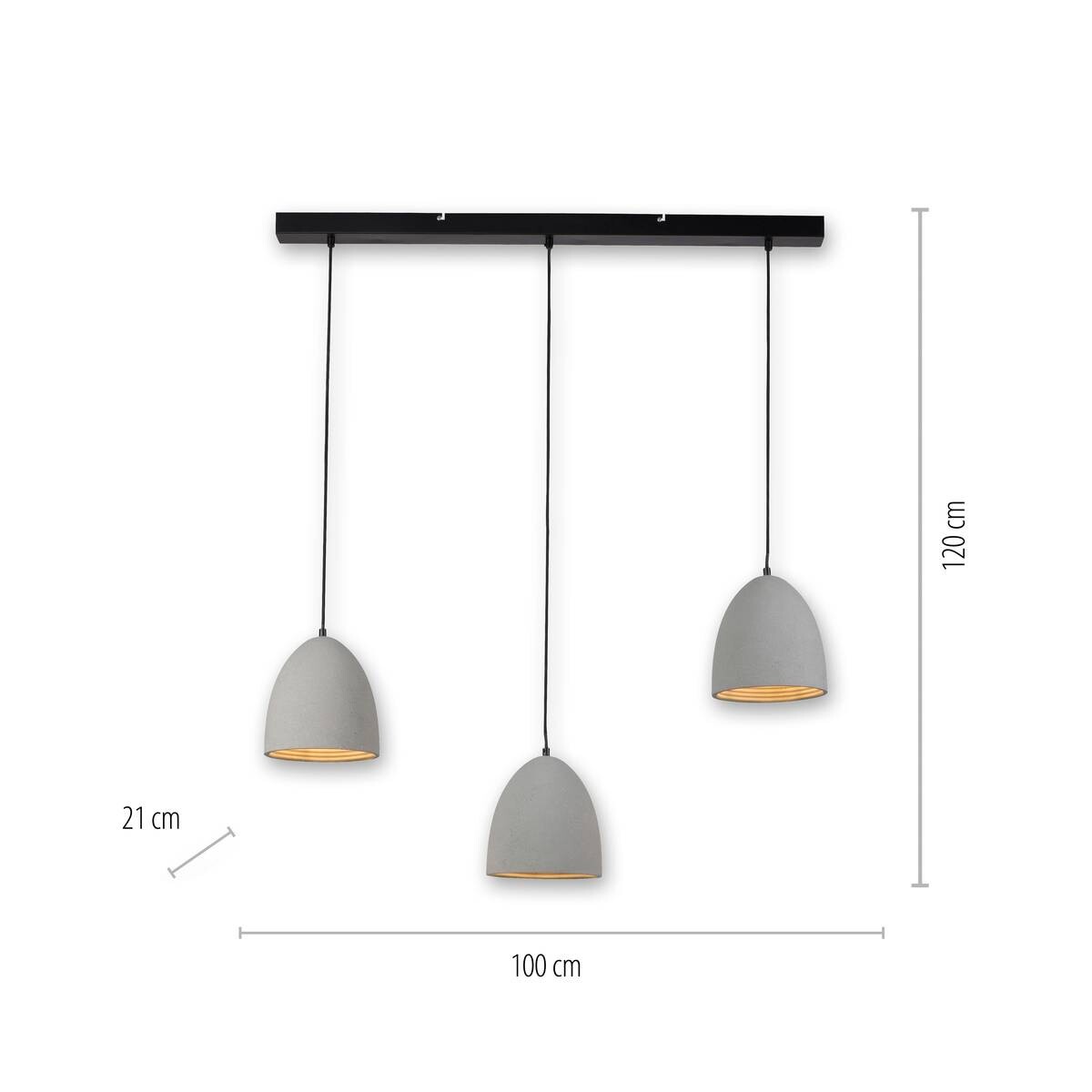 Paul Neuhaus Pendelleuchte ETON 2233-22 grau Beton Eisen B/H/D: ca. 21x120x100 cm E27 3 Brennstellen