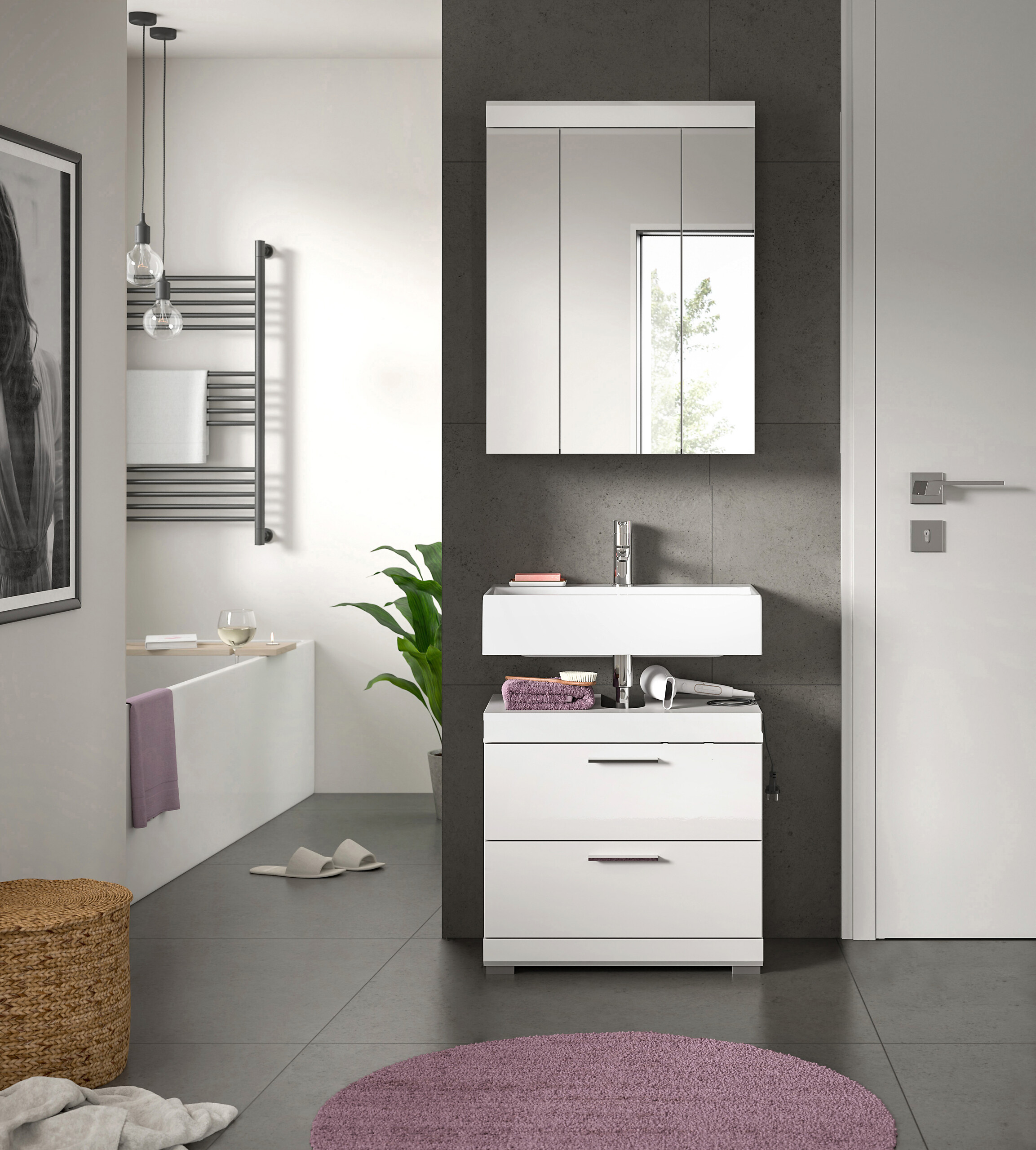 Badezimmer-Set Scout weiß weiß Hochglanz B/H/T: ca. 60x191x37 cm Badezimmer-Set Scout weiß weiß Hochglanz B/H/T: ca. 60x191x37 cm