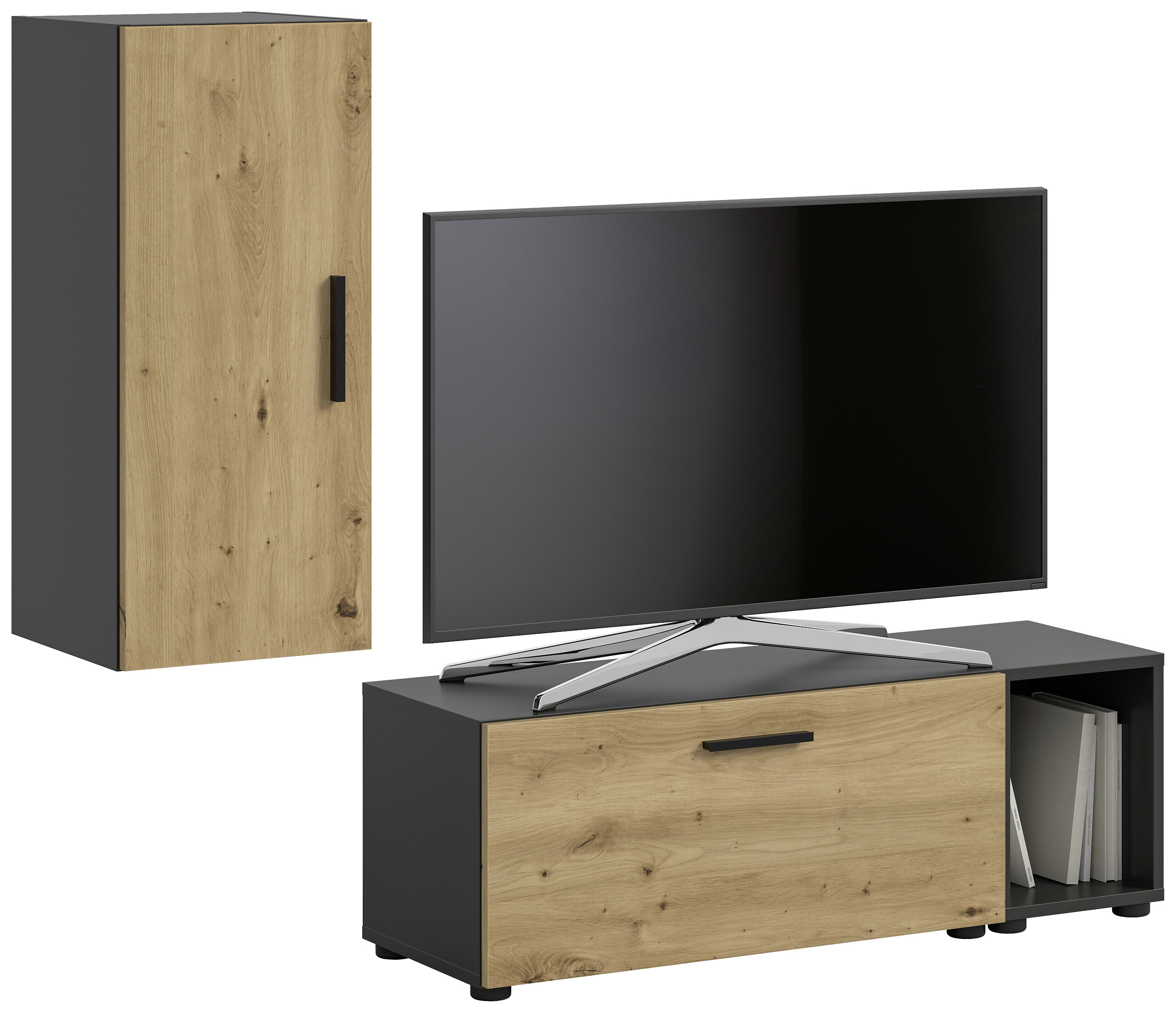 Wohnwand-Set TheOne Eiche Artisan Nachbildung anthrazit B/H/T: ca. 75x32x34 cm Wohnwand-Set TheOne Eiche Artisan Nachbildung anthrazit B/H/T: ca. 75x32x34 cm