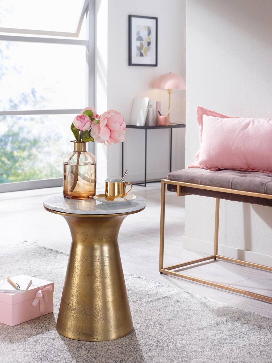 Beistelltisch gold lackiert Optik weiß Marmor Optik Aluminium Marmor B/H/T/S/D: ca. 35x45x35x1,5x35 cm