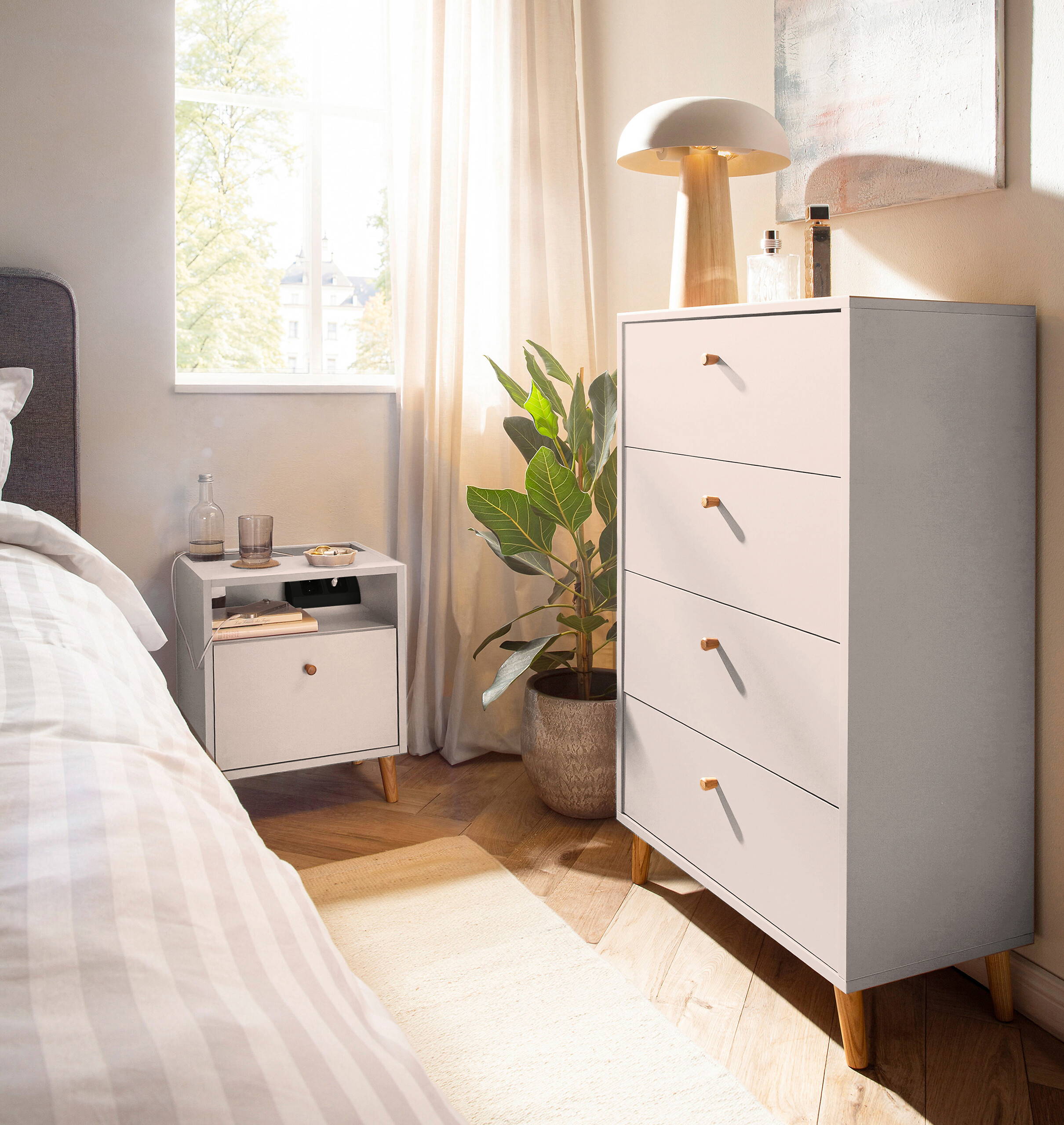 Nachtkonsole Bjarne weiß B/H/T: ca. 40,2x50,1x32,7 cm