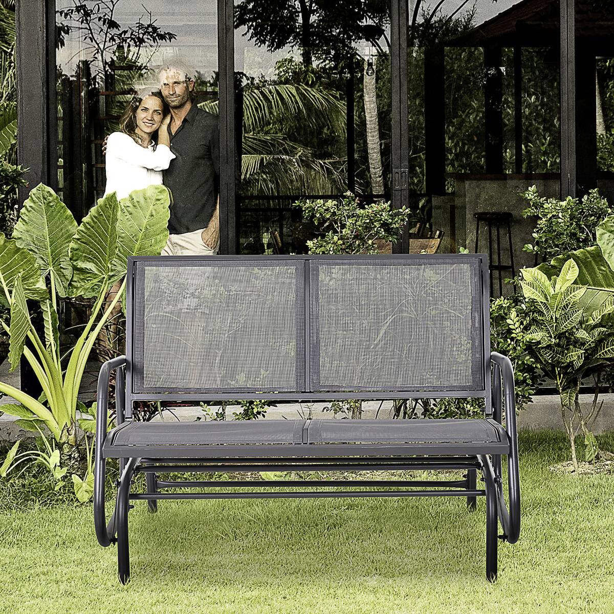 Outsunny Sitzbank grau Metall B/H/L: ca. 70x85x120 cm