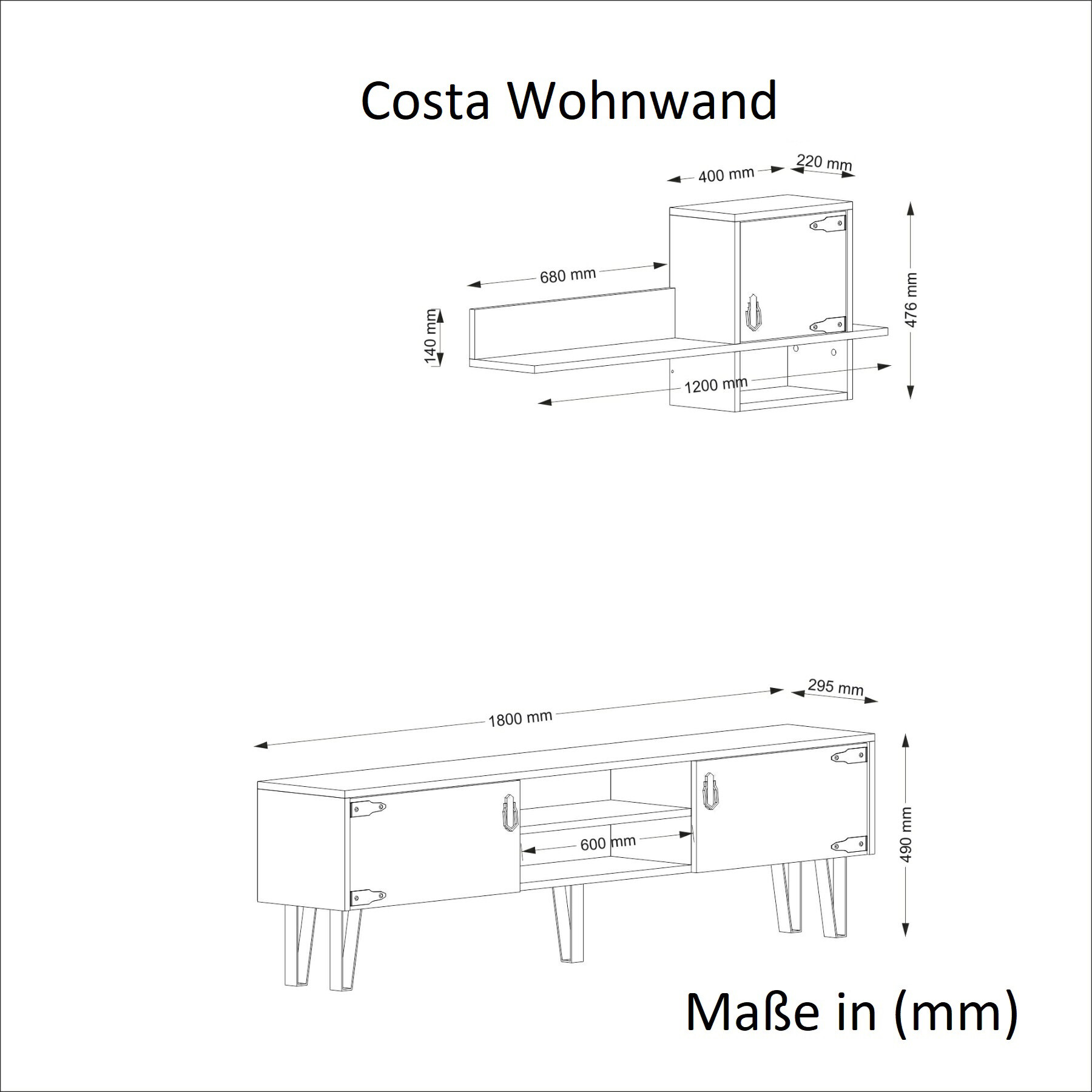 Wohnwand Costa Eiche Nachbildung B/H/T: ca. 180x49x29,5 cm Wohnwand Costa Eiche Nachbildung B/H/T: ca. 180x49x29,5 cm