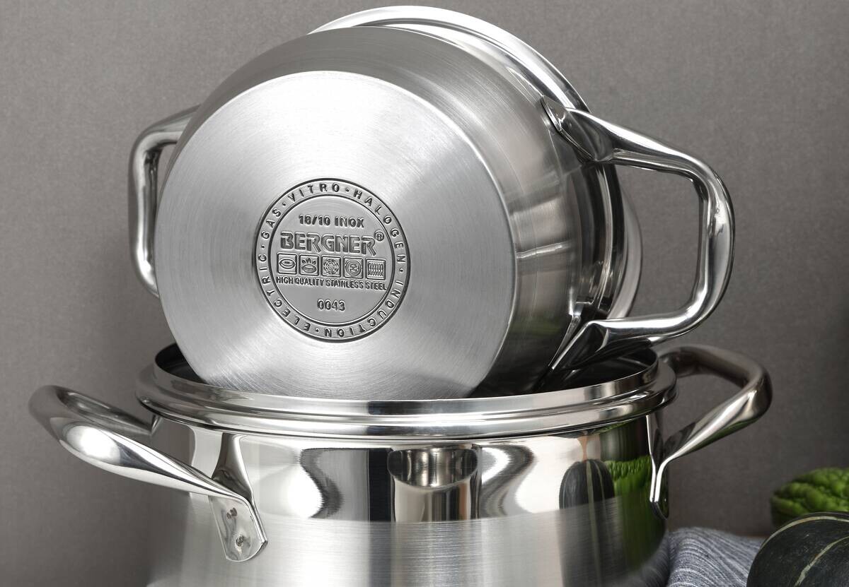 BERGNER Kasserolle GOURMET silber Edelstahl B/H/L/D: ca. 21,5x14x29,5x20 cm