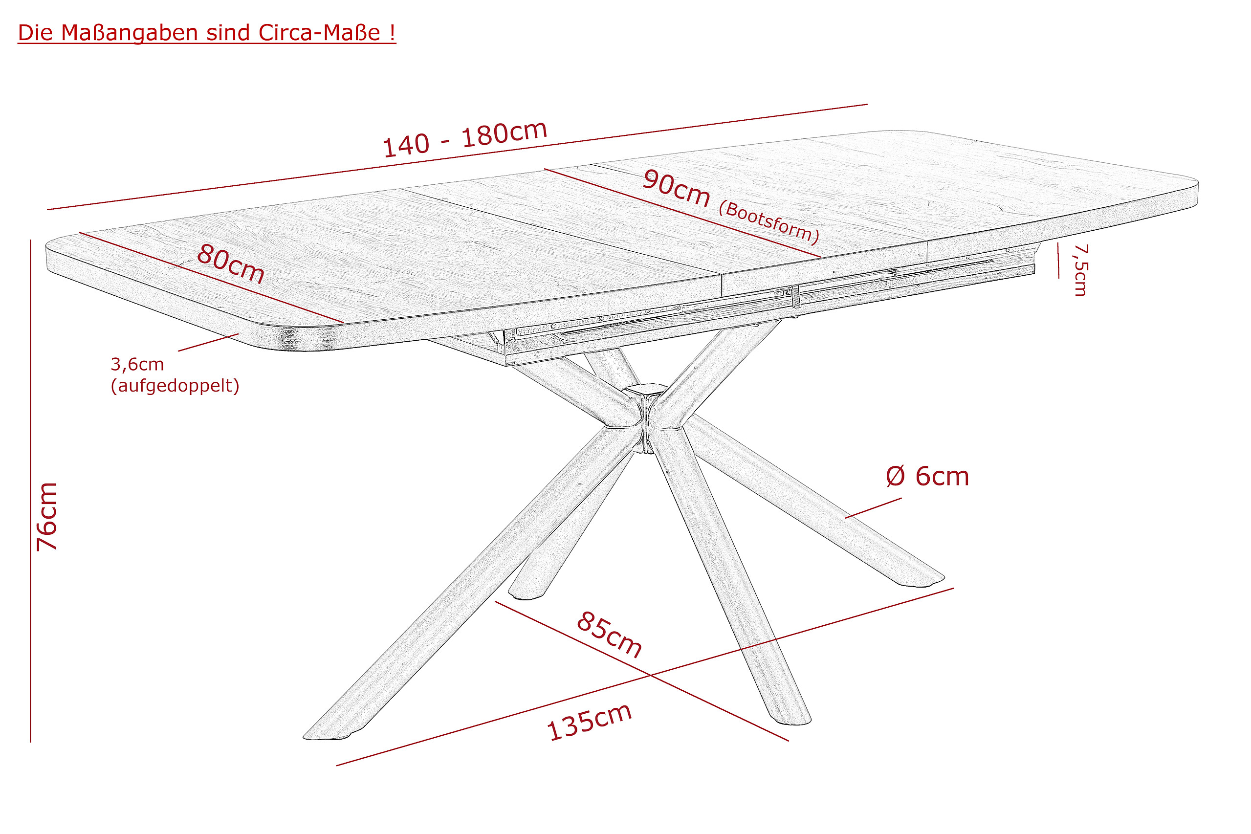 Esstisch Tokio schwarz B/H/T: ca. 180x76x90 cm