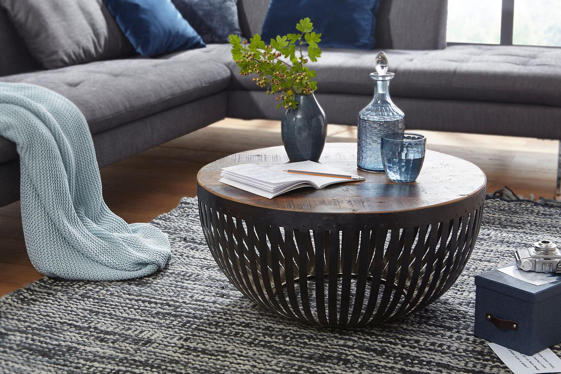 Wohnling Couchtisch braun schwarz Echtholz Eisen B/H/T: ca. 70x33x70 cm