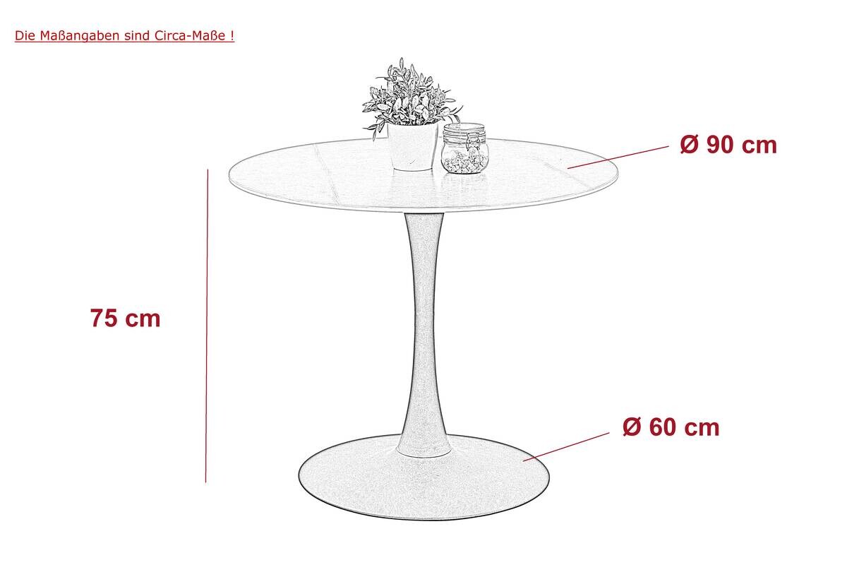 Esstisch Paola I Marmoroptik weiß anthrazit H/D: ca. 75x90 cm