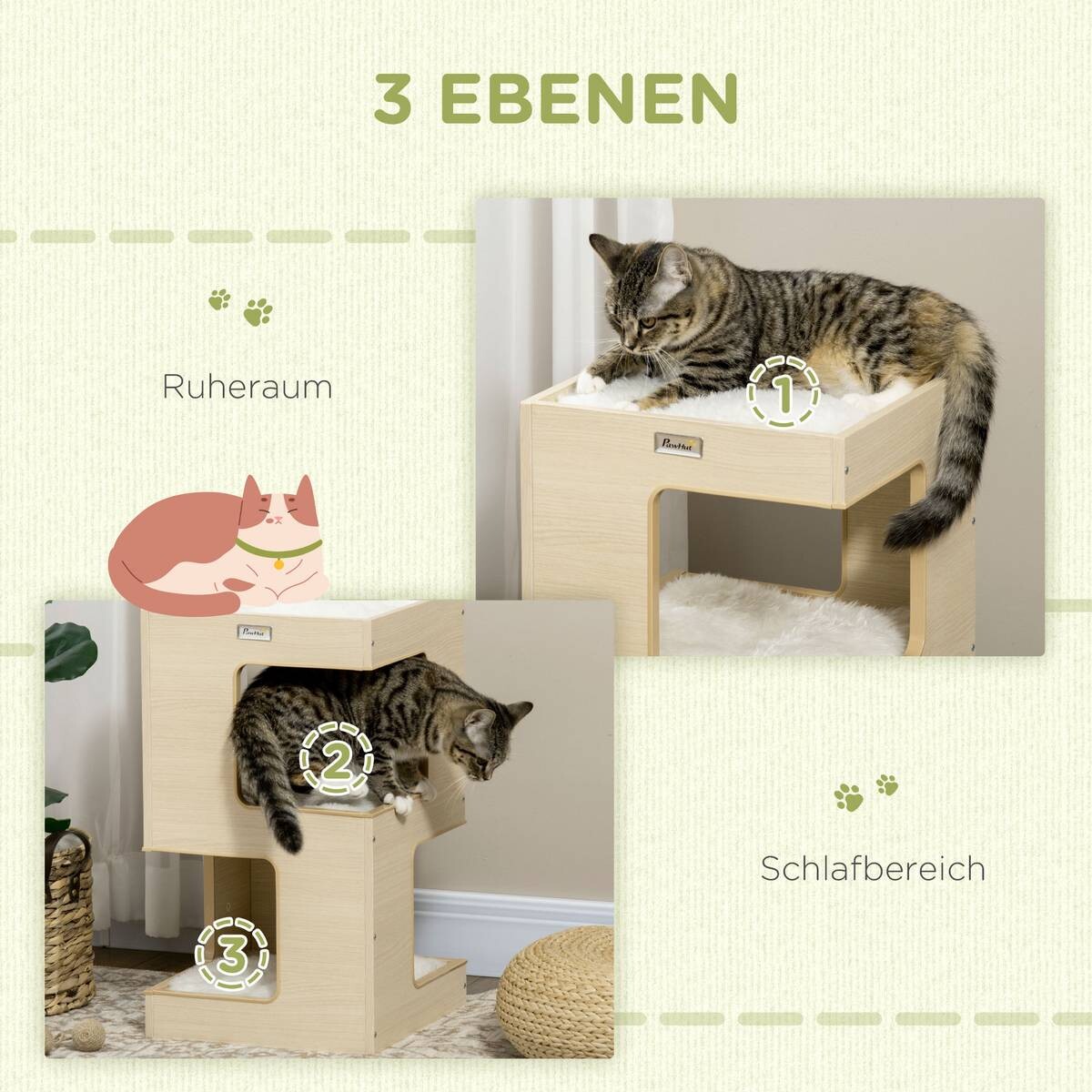PawHut Katzenhaus Eiche Spanplatte B/H/L: ca. 34x60x34 cm