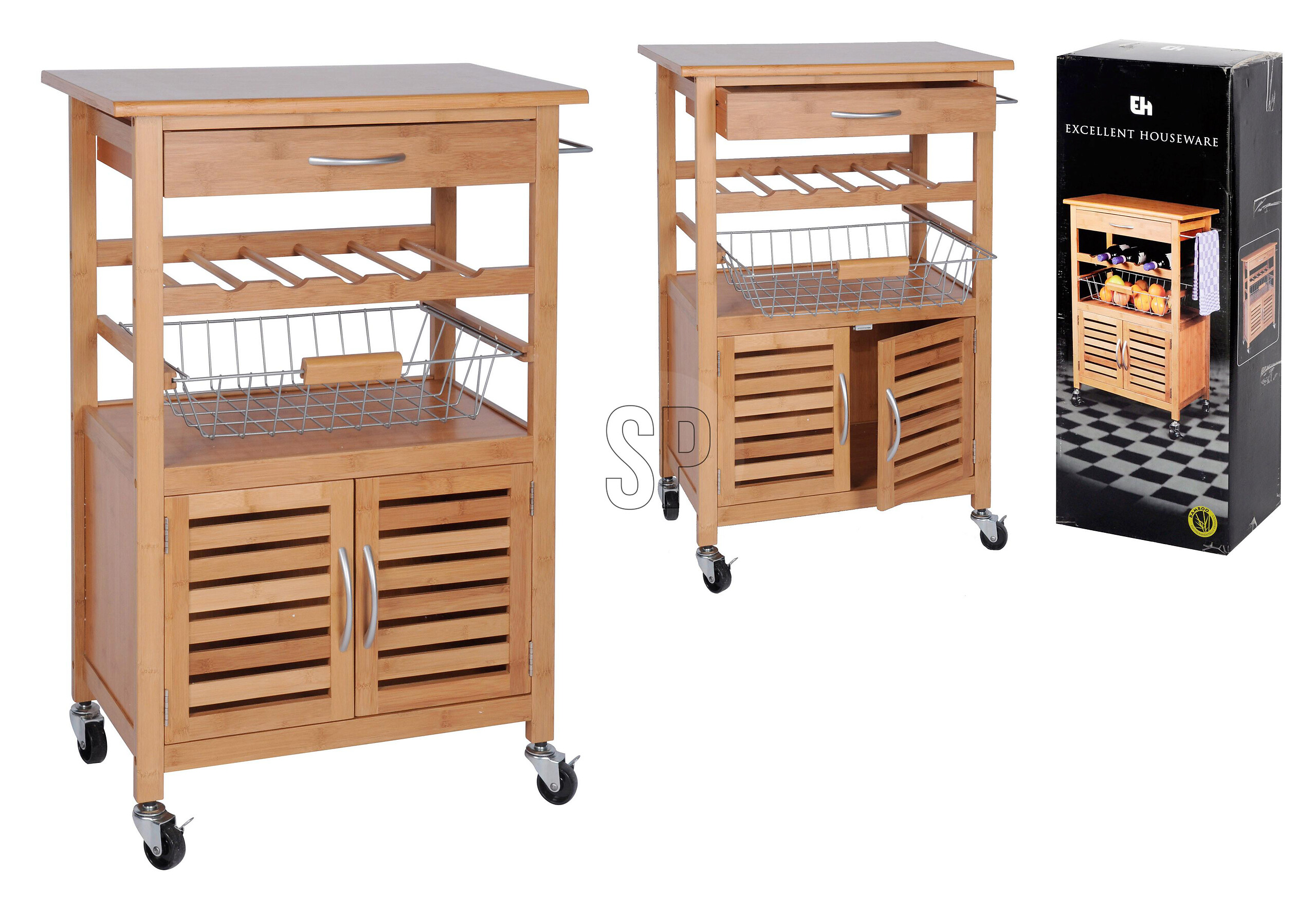 Küchentrolley mehrfarbig Bambus B/H/L: ca. 38x19,5x90 cm