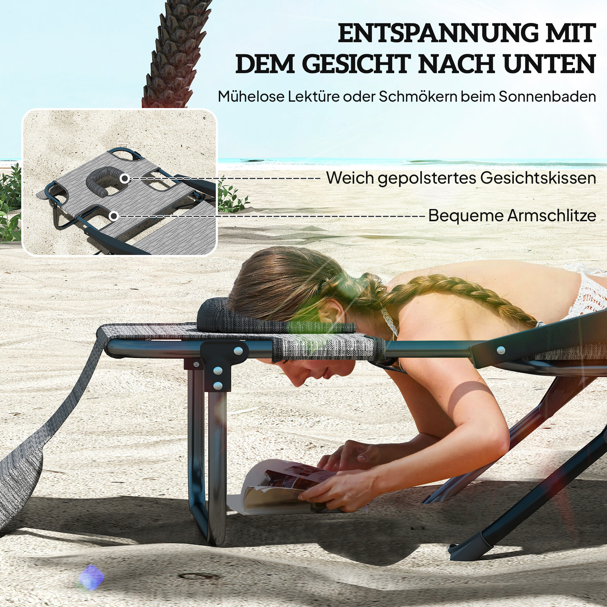 Outsunny Sonnenliege grau Polyester B/H/L: ca. 72x31x194 cm