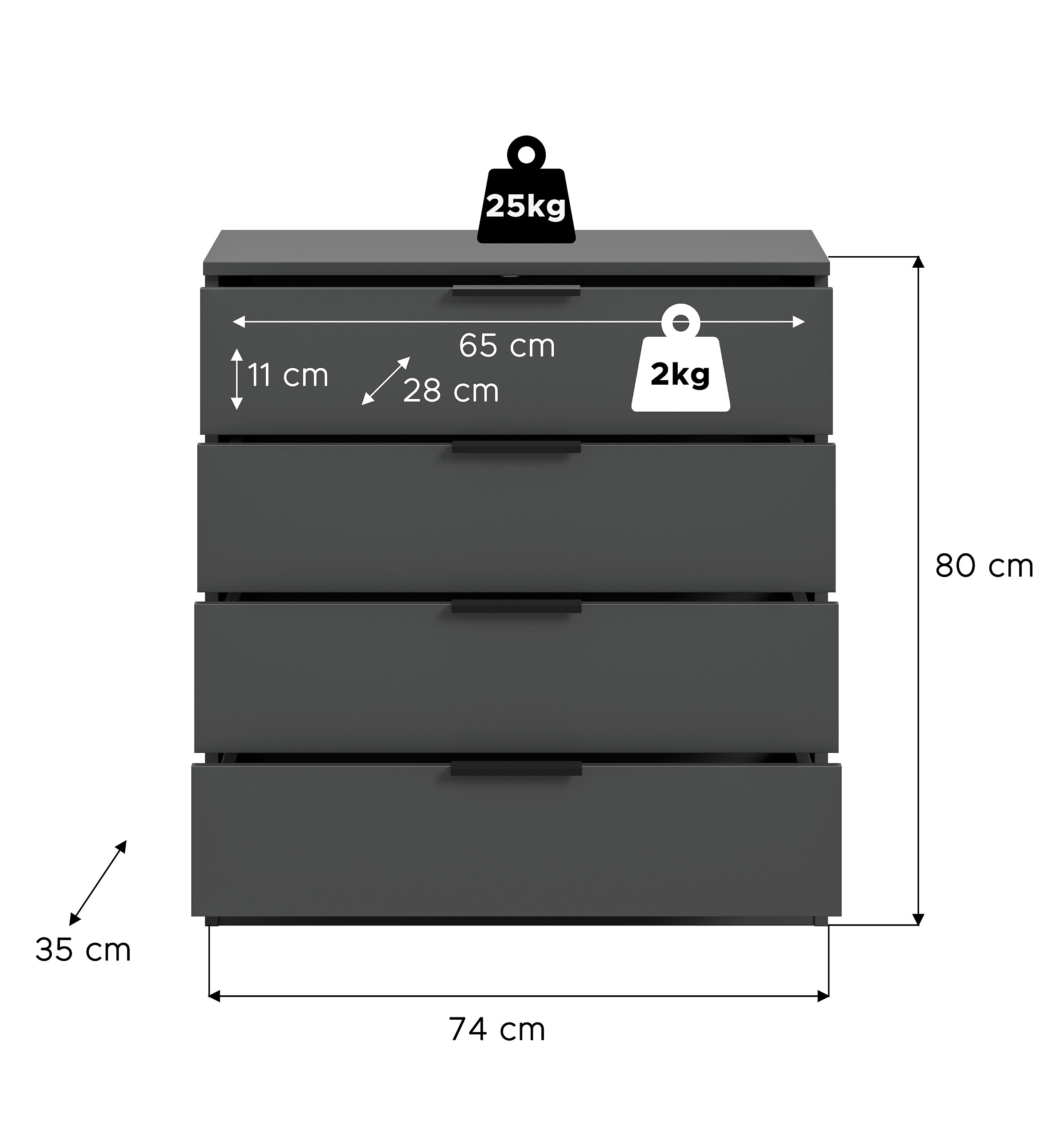 Kommode KOPENHAGEN anthrazit B/H/T: ca. 74x79x35 cm