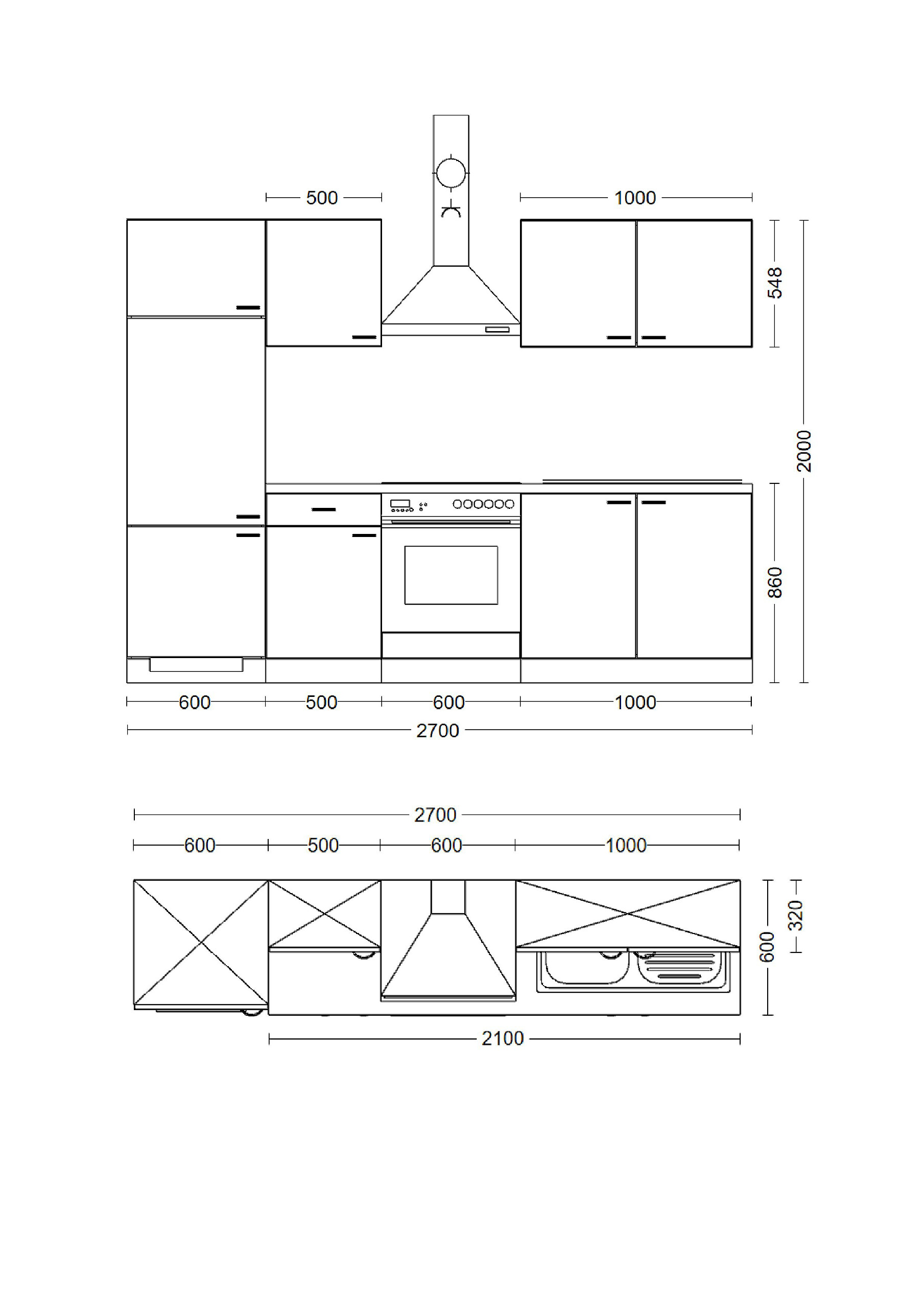 Küchenblock Vita weiß matt B/H/T: ca. 270x200x60 cm
