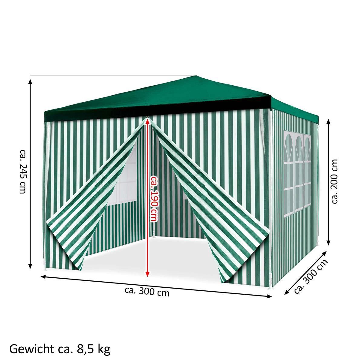 VCM Pavillon grün Polyester-Mischgewebe B/H/L: ca. 300x187x300 cm