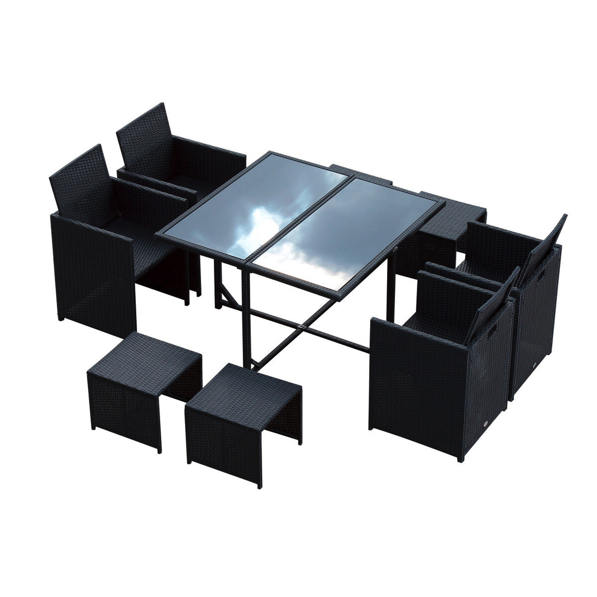 Outsunny Sitzgruppe schwarz Polyrattan