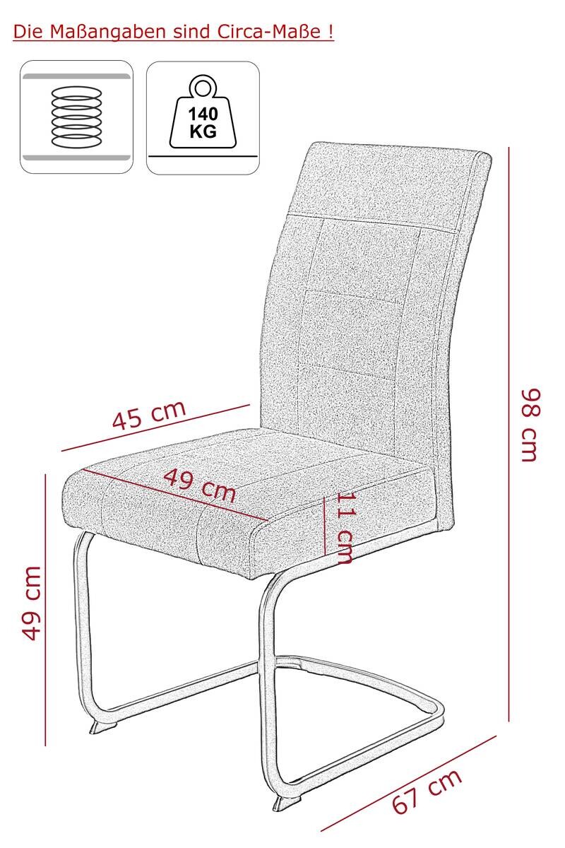 Schwingstuhl Brindisi, 4er-Set anthrazit Webstoff B/H/T: ca. 48x98,5x67 cm