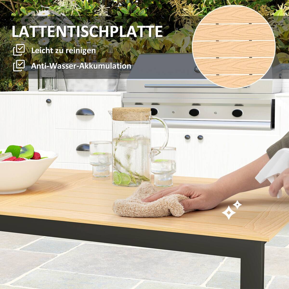 Outsunny Gartentisch taupe Metall B/H/L: ca. 80x75x160 cm