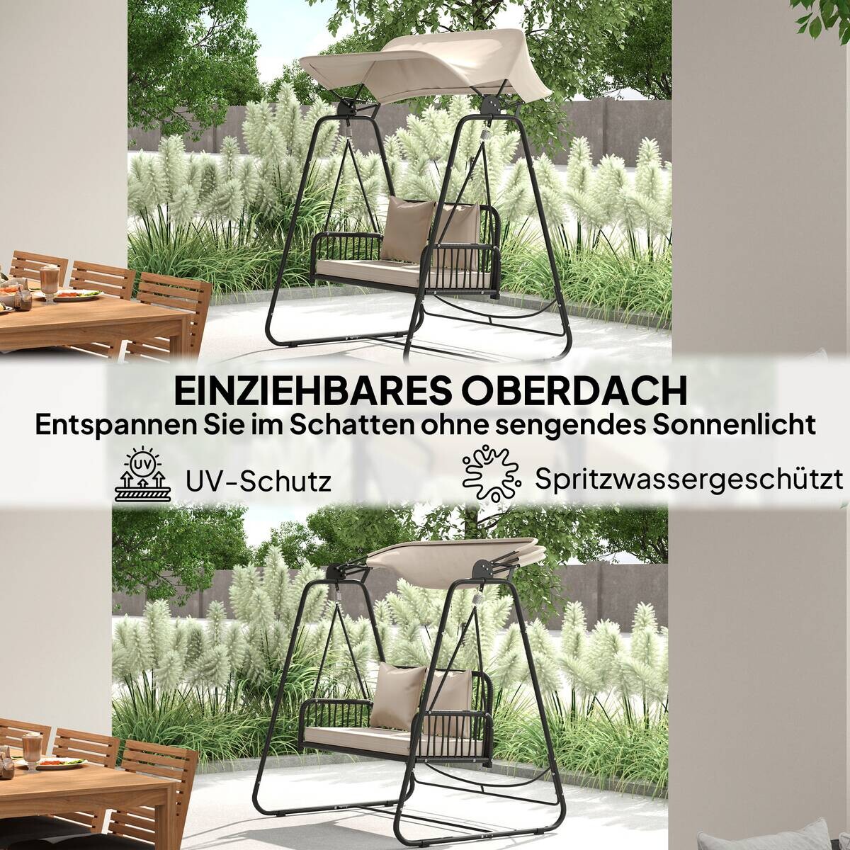 Outsunny Gartenschaukel khaki Polyester B/H/L: ca. 121x180x149 cm