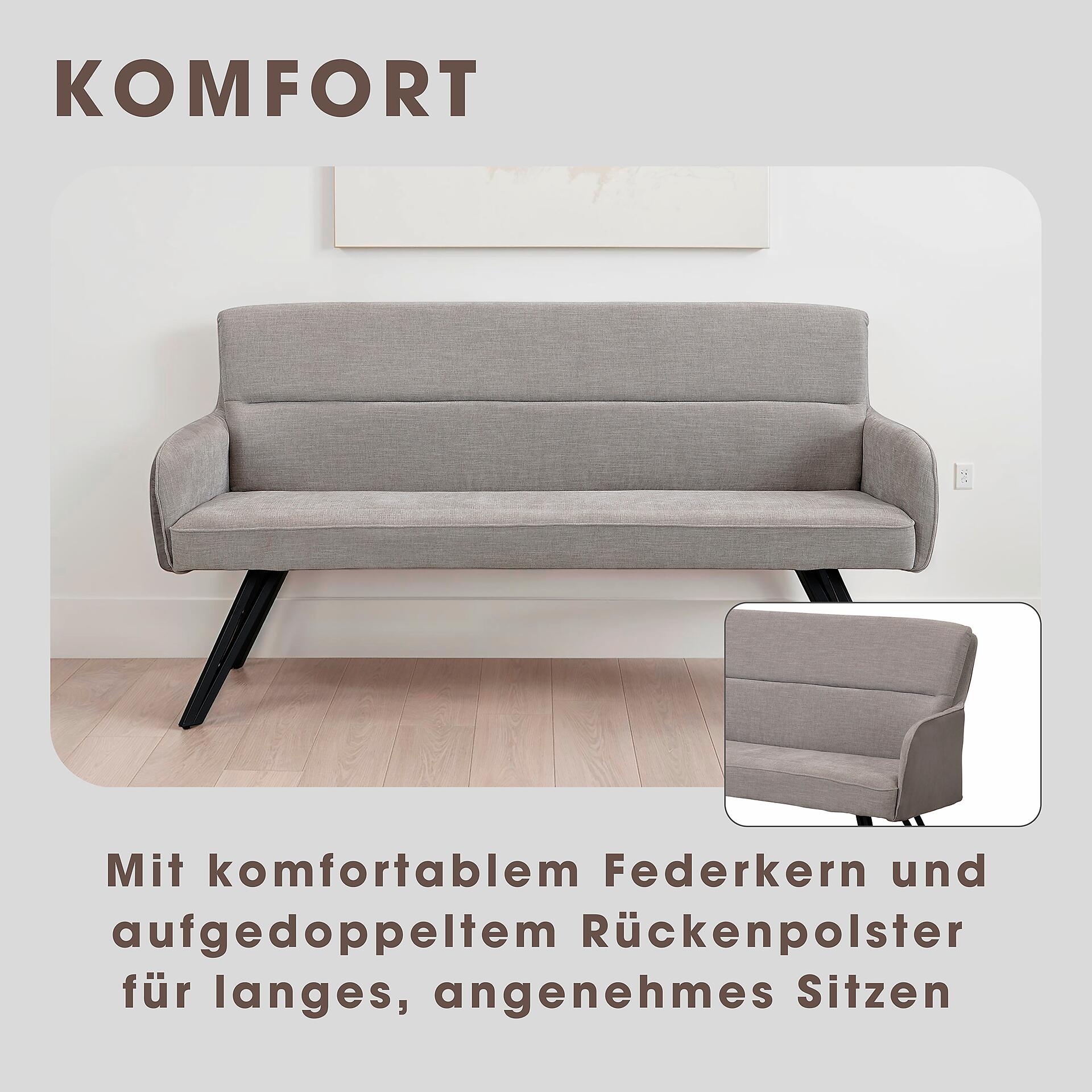 Sitzbank TINO schwarz grau Metall Microfaser B/H/T: ca. 160x94x67 cm