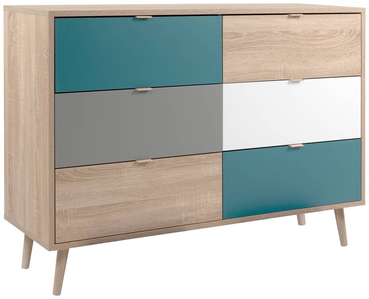Kommode Cuba Eiche Sonoma Nachbildung weiß grau petrol B/H/T: ca. 120x87x40 cm