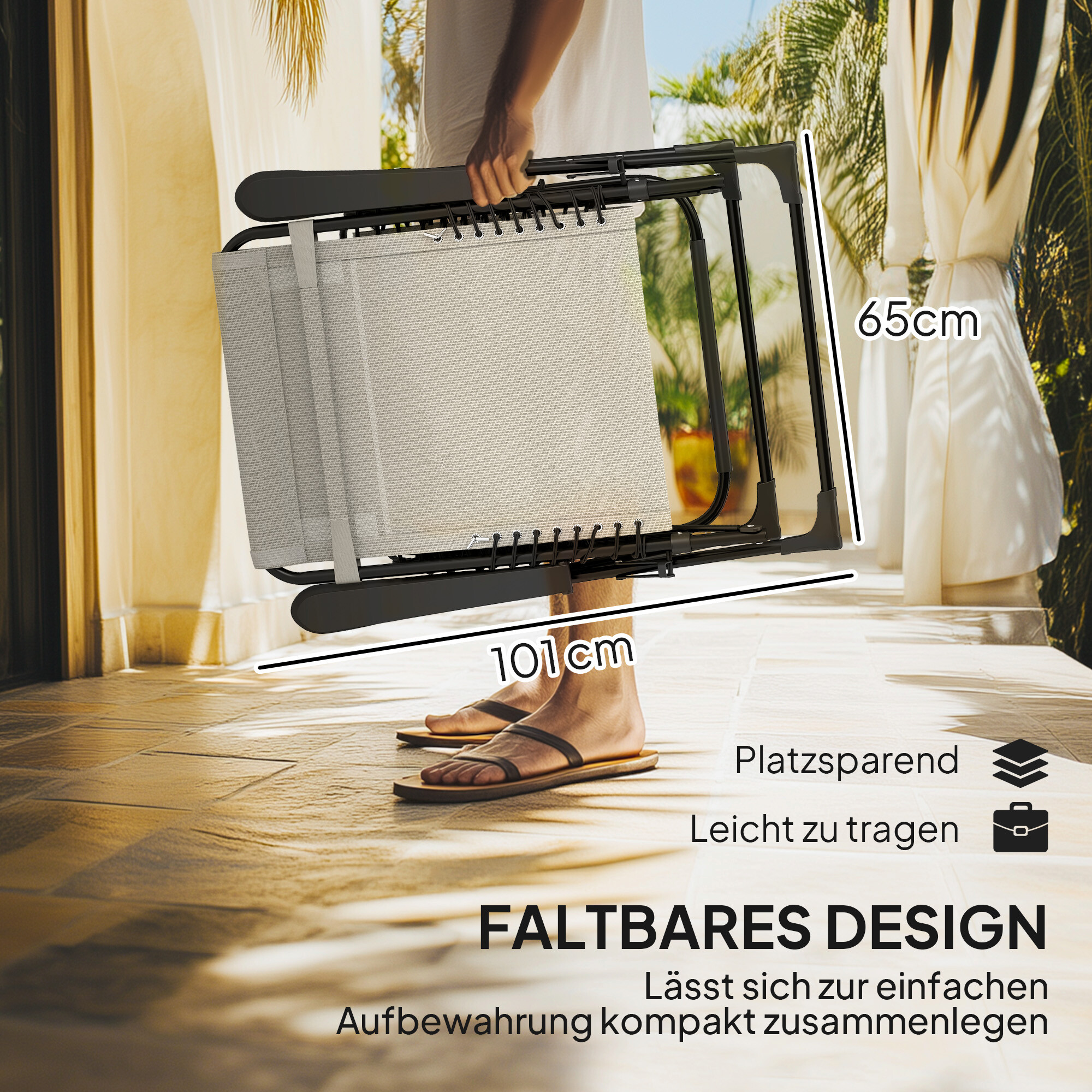 Outsunny Sonnenliege beige Netzstoff B/H/L: ca. 65x112x90 cm