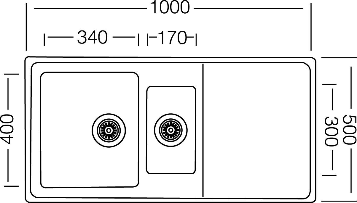 Respekta Einbauspüle Chicago 100 x 50 Edelstahl B/H/T: ca. 100x19x50 cm